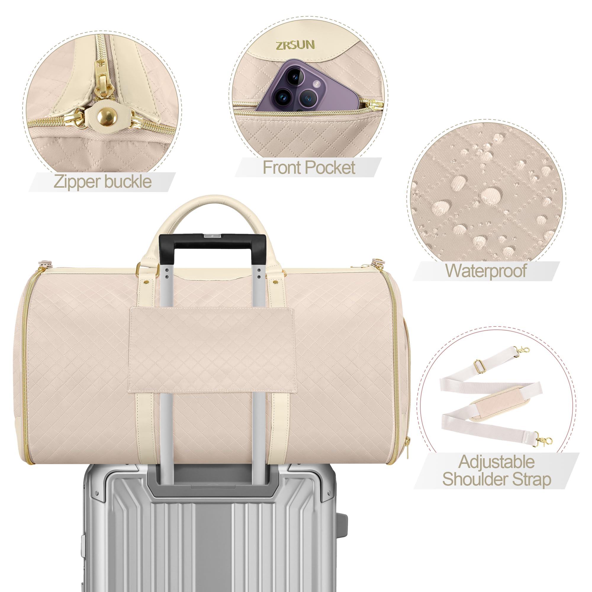 Premium Travel Garment Bag with Shoe Compartment - Convertible Carry-On Suitcase & Duffel Bag for Business Trips & Weekend Getaways - Wrinkle-Free Clothes Organizer for Men & Women - Ideal for Airplane, Hotel & Wedding Travel (Beige)