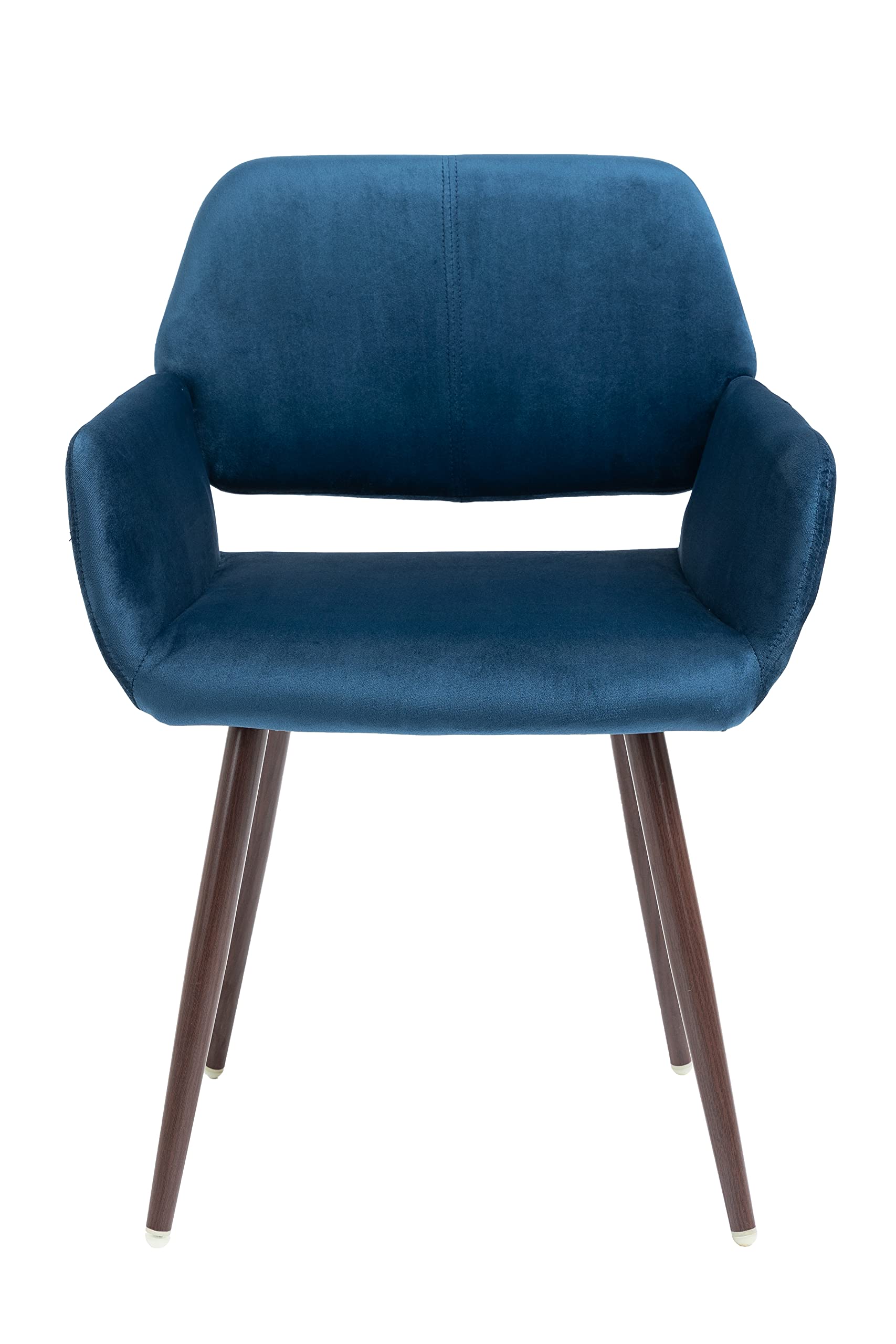 Upholstered Side Dining Chair with Metal Legs - Blue Velvet Seat & Walnut Wood Finish | Comfortable KD Backrest | Perfect for Dining Rooms, Kitchens & Home Offices
