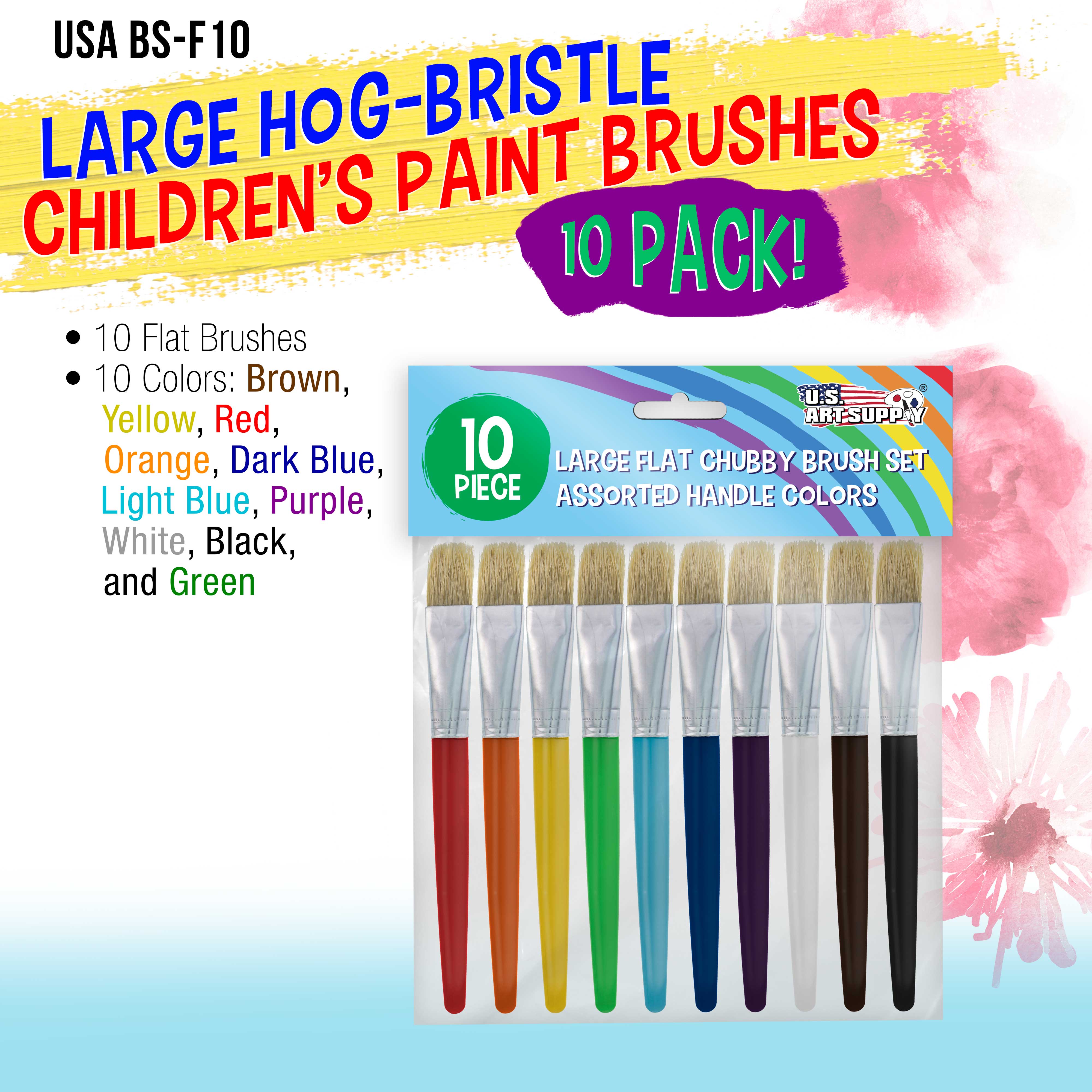 10 Piece Fat Hog Bristle Brush Set - Large Chubby Paint Brushes for Crafts, Tempera & Acrylic Painting | Ideal for Beginners, Students & Classroom Use | Perfect for Canvas, Wood & DIY Art Projects