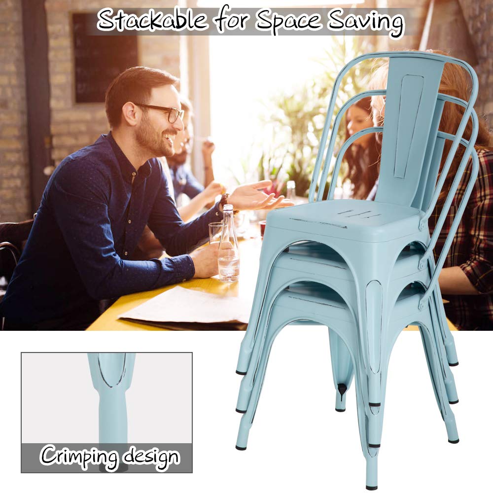 4-Pack Blue Metal Dining Chairs Set - 18