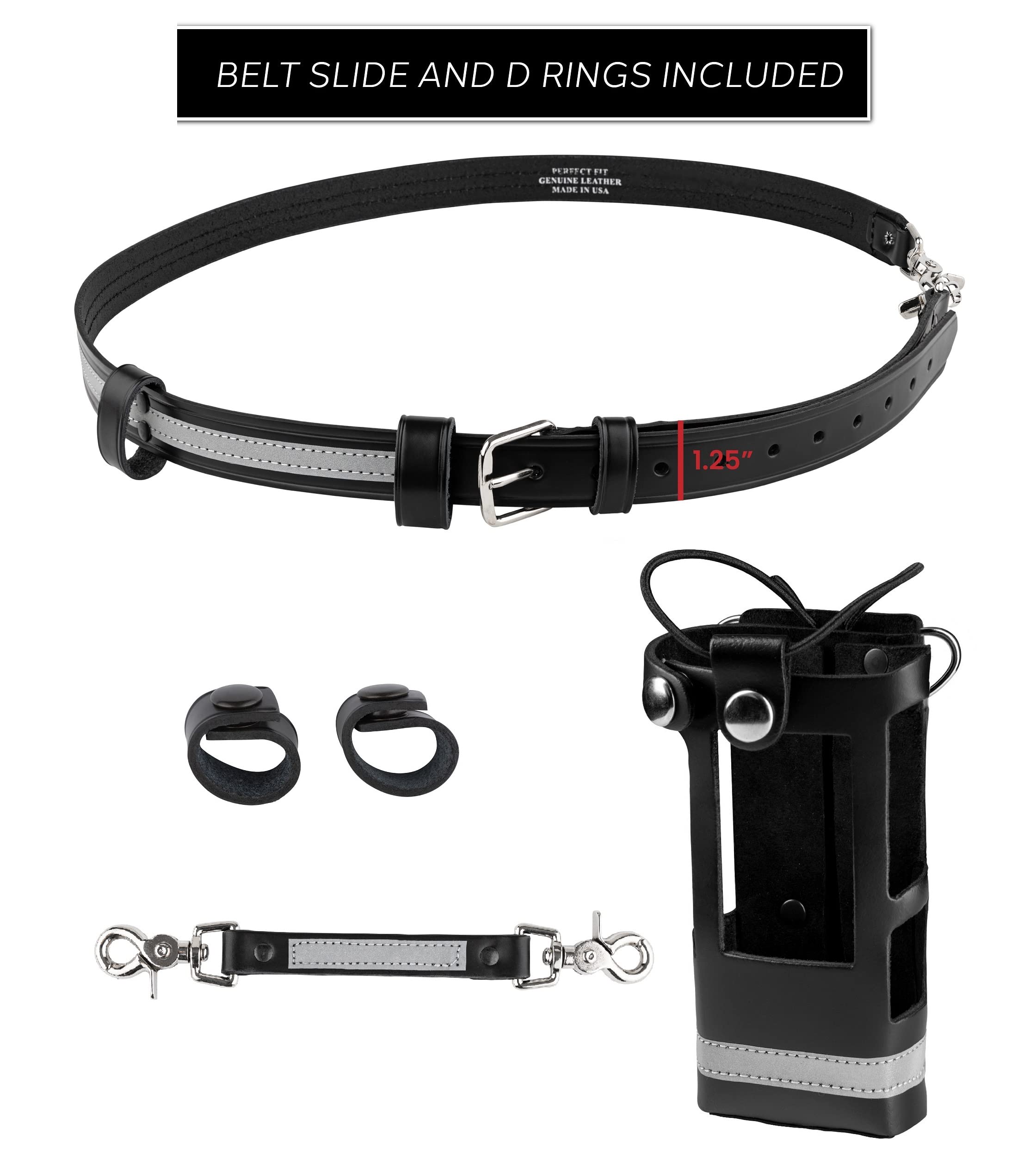 Firefighter Reflective Radio Strap & Leather Holder Set - Compatible with Motorola APX 6000/6000XE/8000/8000XE | Includes Radio Holster, Sway Strap & Cord Keepers | Durable Safety Gear for Emergency Responders & First Responders