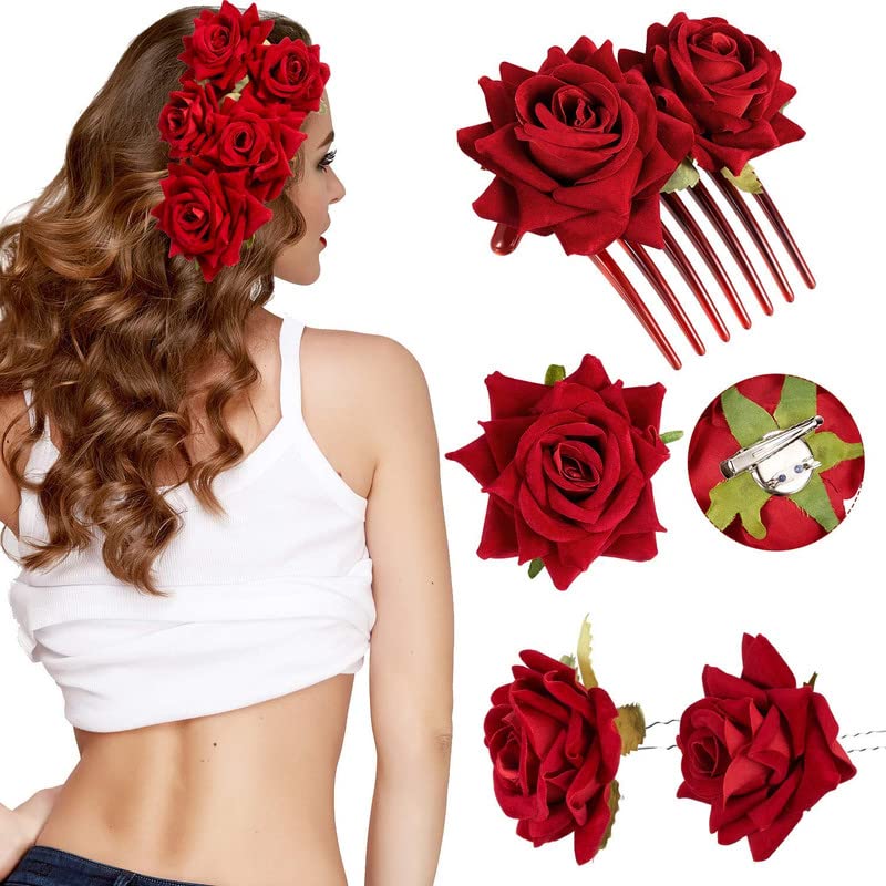 FAMEZA 4-Piece Rose Hair Clips Set - Bridal Hairpins, Floral Brooches for Women & Girls - Perfect for Weddings, Parties & Special Occasions