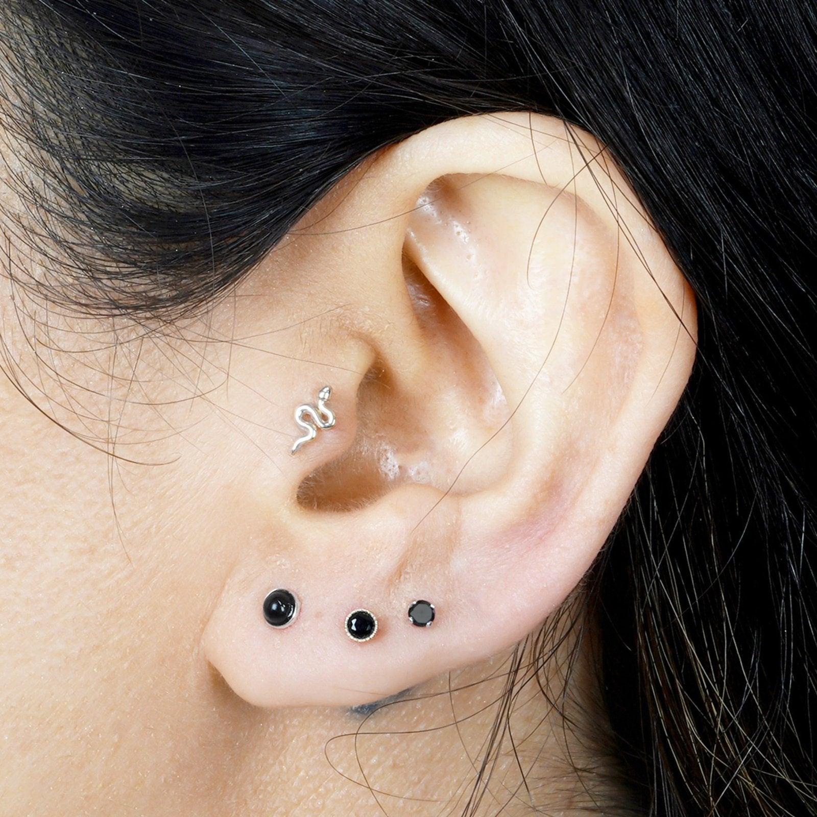 14K White Gold Snake Flat Back Stud Earrings for Women - Hypoallergenic & Durable - Perfect for Everyday Wear, Parties & Gifts