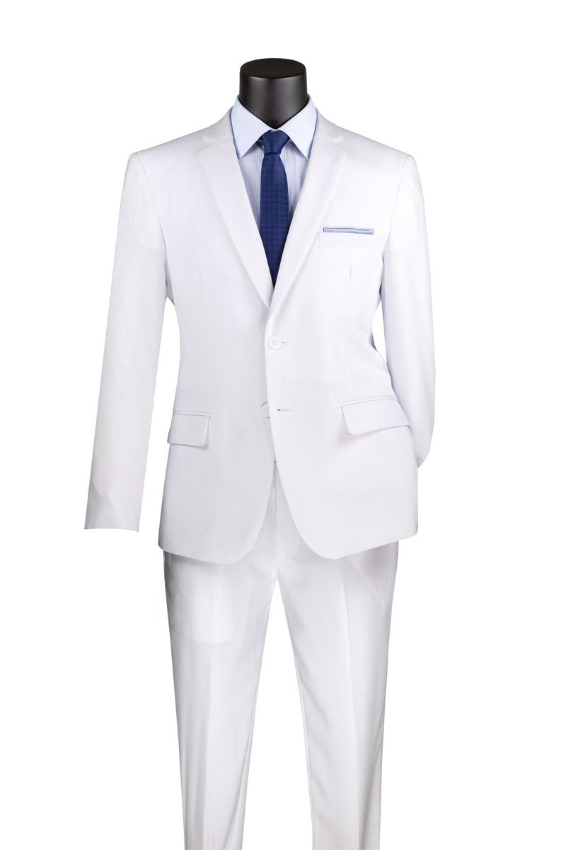 Slim Fit White Men's 2-Piece Business Suit with 2 Buttons | Formal Office Wear & Wedding Attire for Professional Men