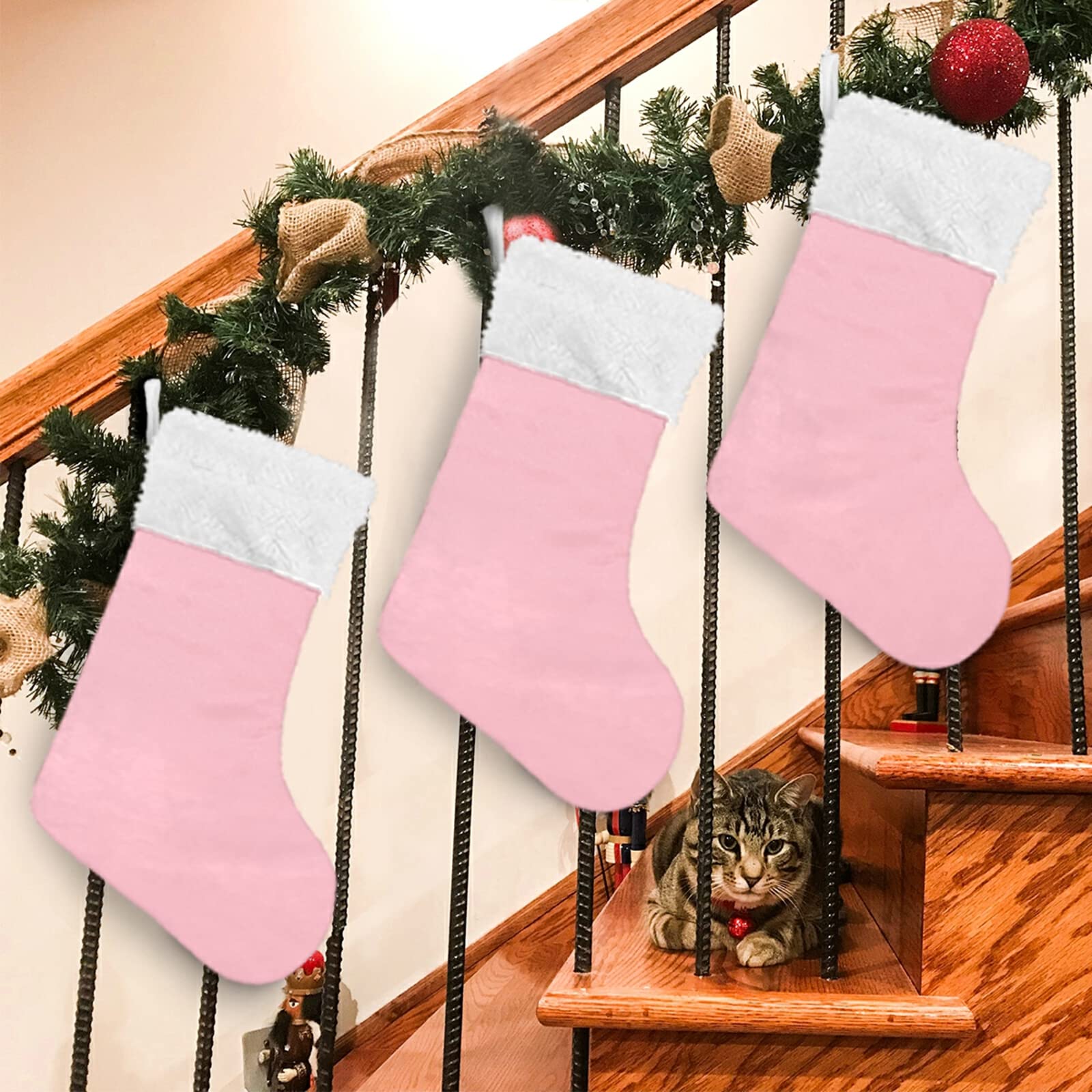1 Pack Christmas Stocking - Plain Cherry Blossom Pink Xmas Stockings for Fireplace Decorations (17.7 Inch) - Perfect for Holiday Home Decor, Gift Giving & Festive Mantel Display