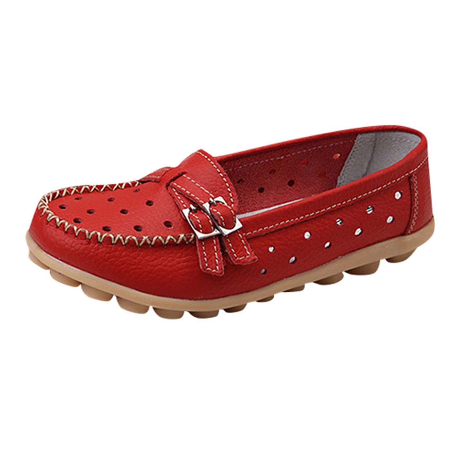 Women's Wide Width Flat Shoes - Comfortable Casual Loafers with Arch Support & Hollow Buckle Design - Perfect for Office, Walking & Dressy Occasions
