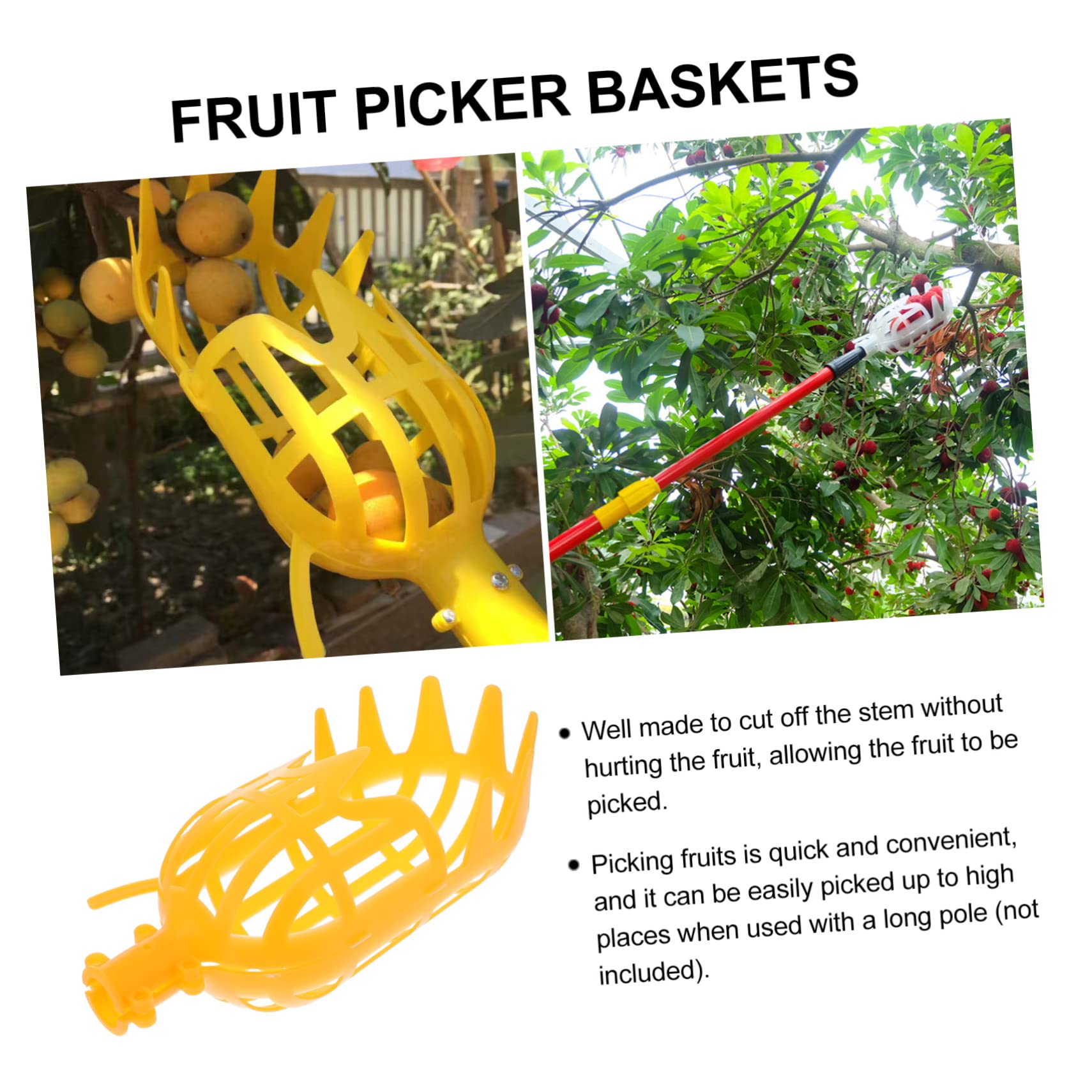 1 Pc Large Anti-Scuff Fruit Picker Basket - Long Reach Nut Gatherer for Pecan, Chestnut, Bayberry & Dates (Yellow) - Perfect for Harvesting, Gardening and Outdoor Fruit Collection