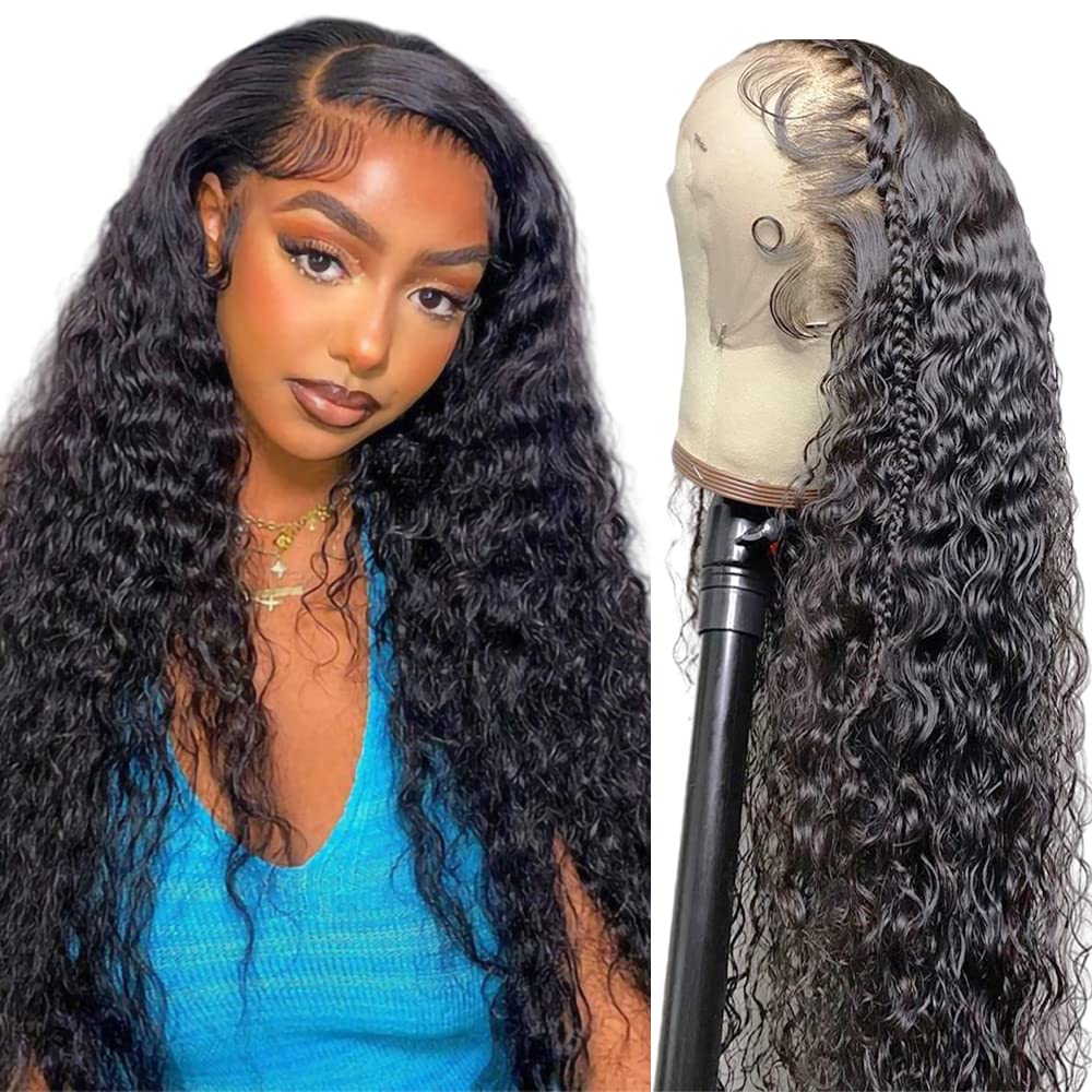 180% Density 13x4 Deep Wave Lace Front Human Hair Wig - Pre Plucked with Baby Hair & HD Transparent Lace | Natural Curly Wigs for Women | Perfect for Daily Wear, Parties & Special Occasions (20 Inch)