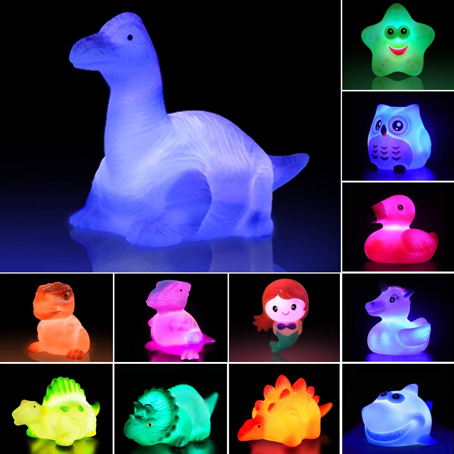 12 Pack Light Up Floating Baby Bath Toys - Color Changing Flashing Rubber Toys for Toddlers & Kids - Fun Bathtub & Shower Games for Sensory Play & Water Learning