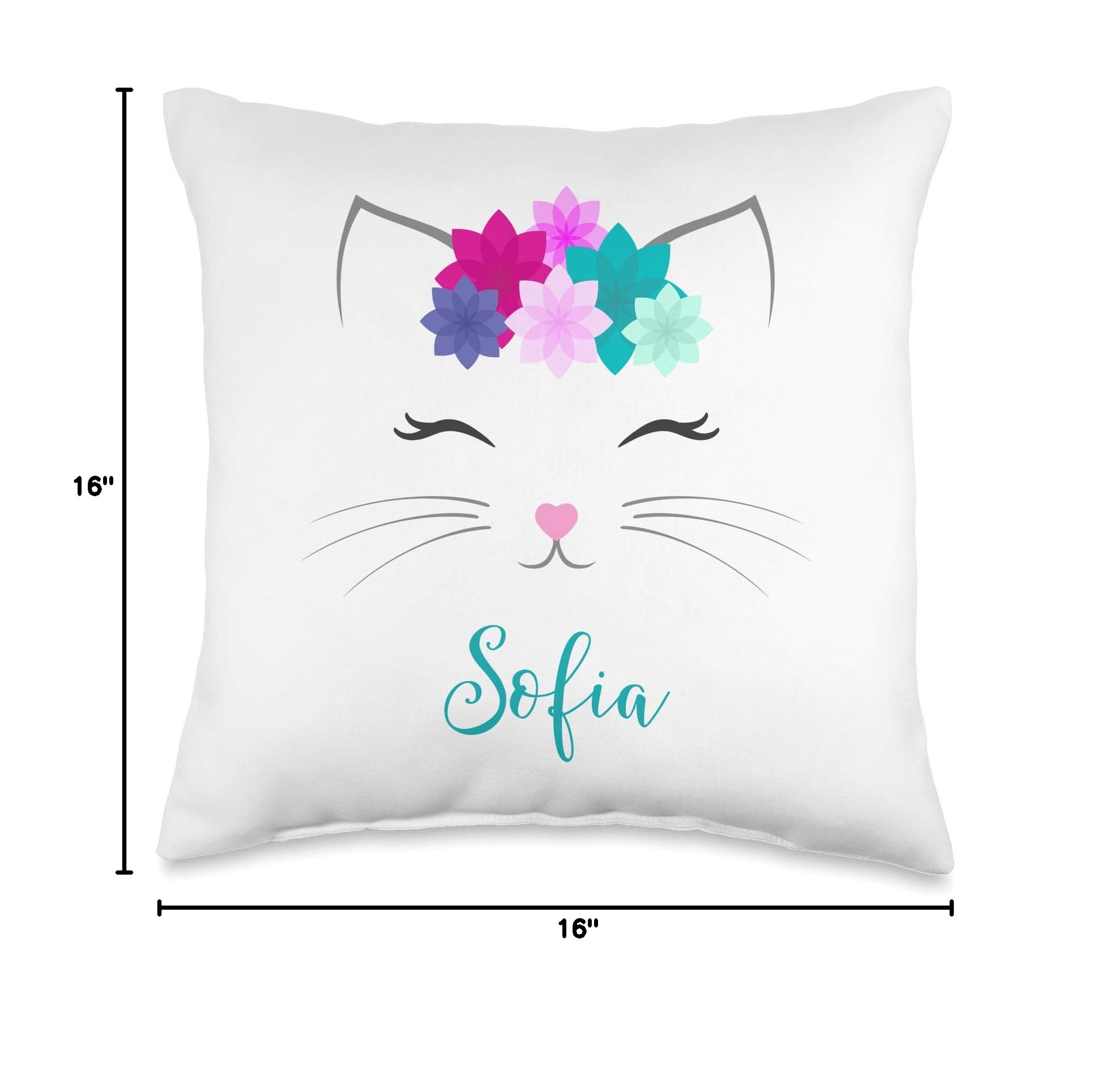 Personalized Sofia Name Gift for Girls - Cute Kitty Cat Throw Pillow - Perfect for Bedroom Decor, Kids Room, Birthday Presents & Cozy Home Accessories