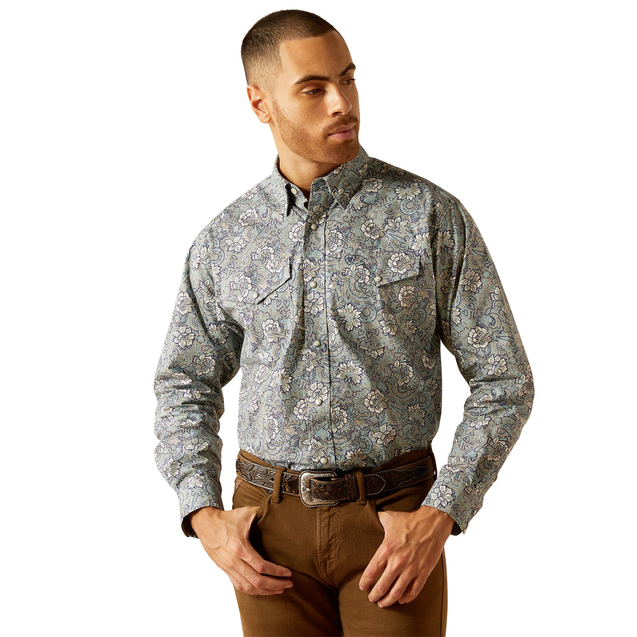 Ariat Men's Rocky Khaki Floral Western Shirt - Casual Button Down for Cowboy, Rodeo & Outdoor Activities