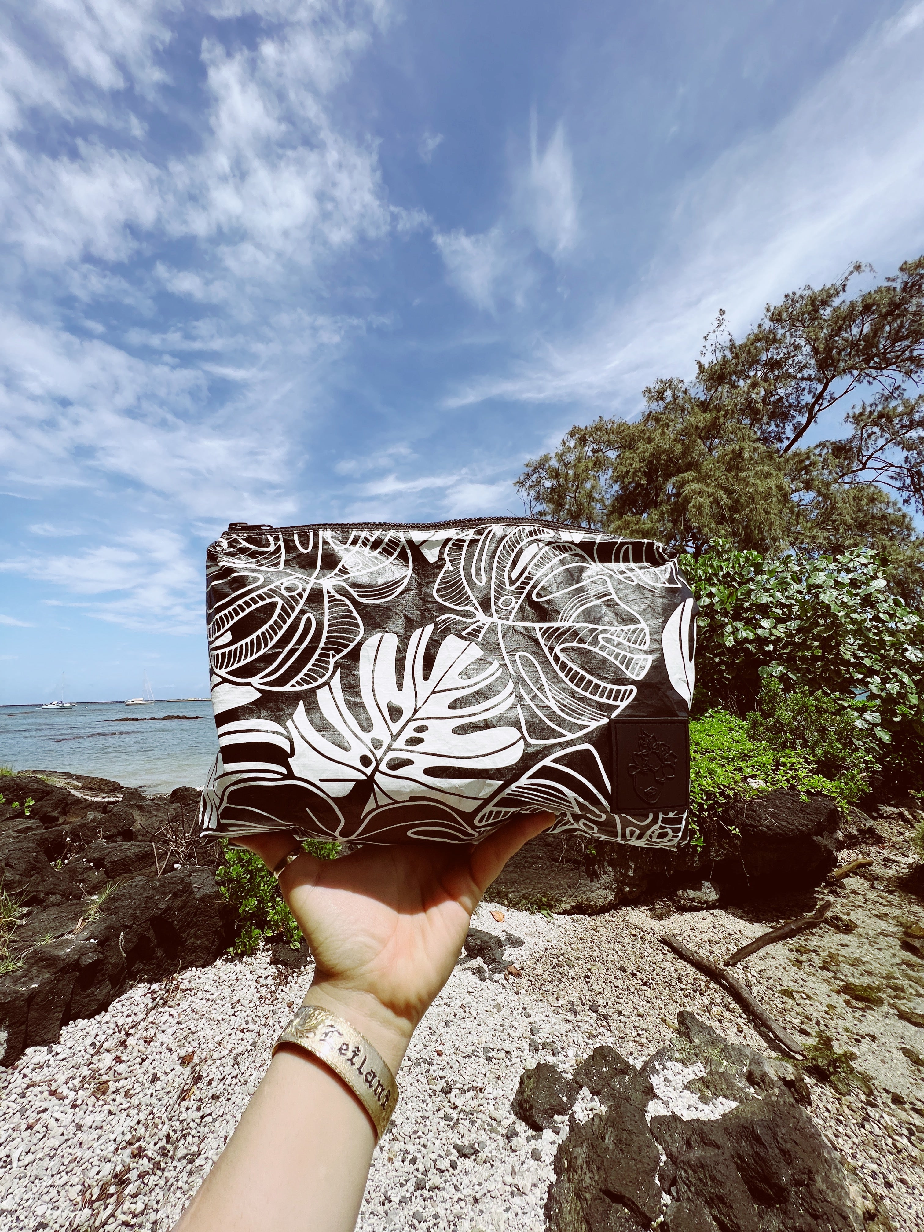 Kahakai Medium Monstera Dream Pouch - Waterproof & Durable Crossbody Bag for Beach, Travel & Everyday Use