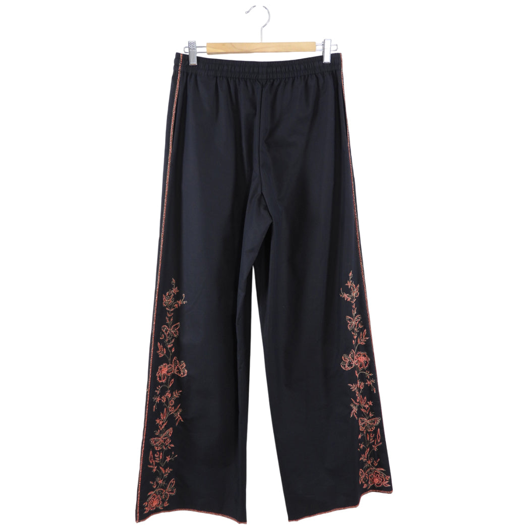 Christian Dior Black Cotton Coral Bead Embroidered Wide Leg Pants for Women - Size S/M - Elegant Lounge & Evening Wear for Special Occasions