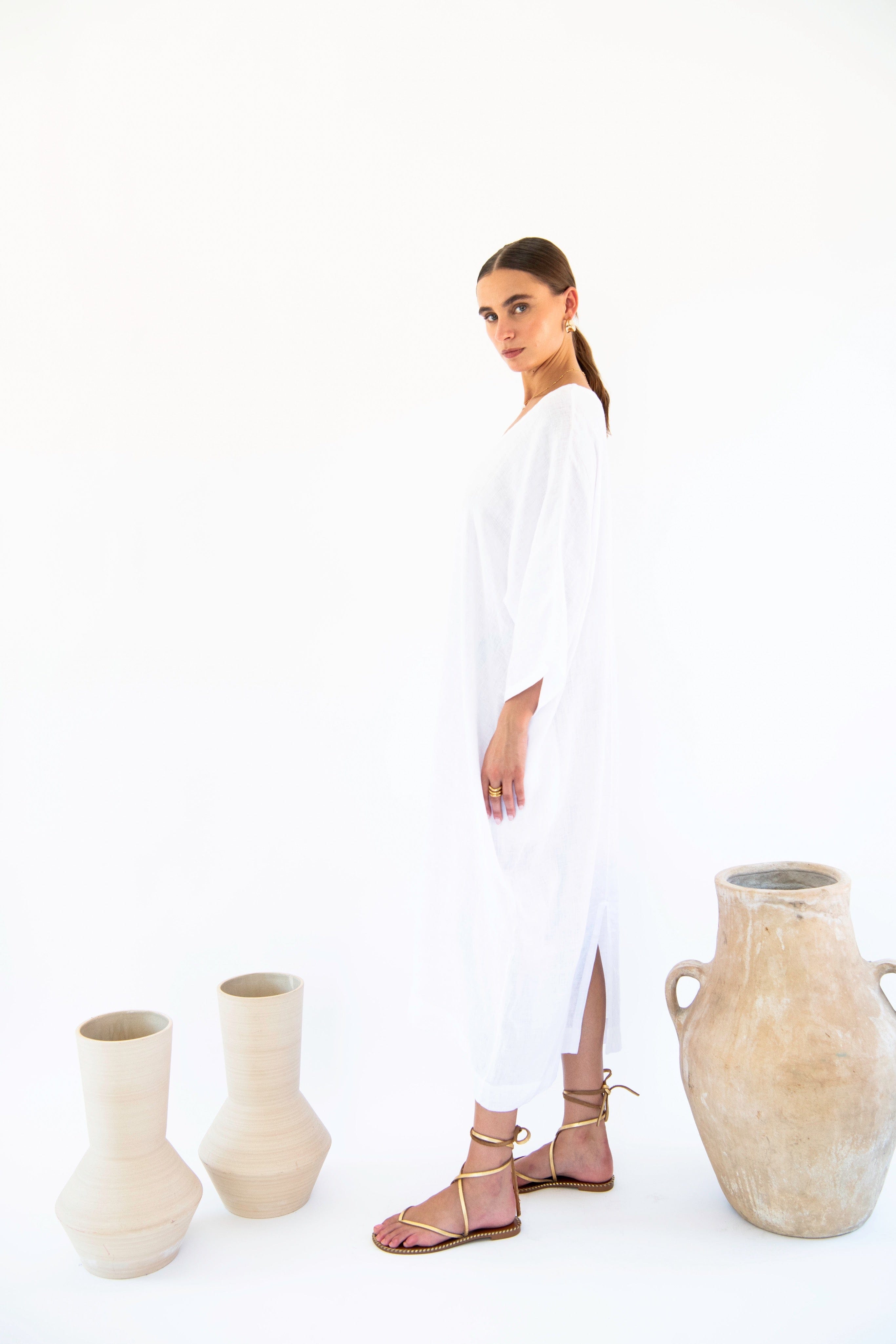 Isla Linen Kaftan Dress for Women - Lightweight Summer Beach Cover Up in Multiple Colors | Perfect for Vacations, Poolside Lounging & Boho Fashion