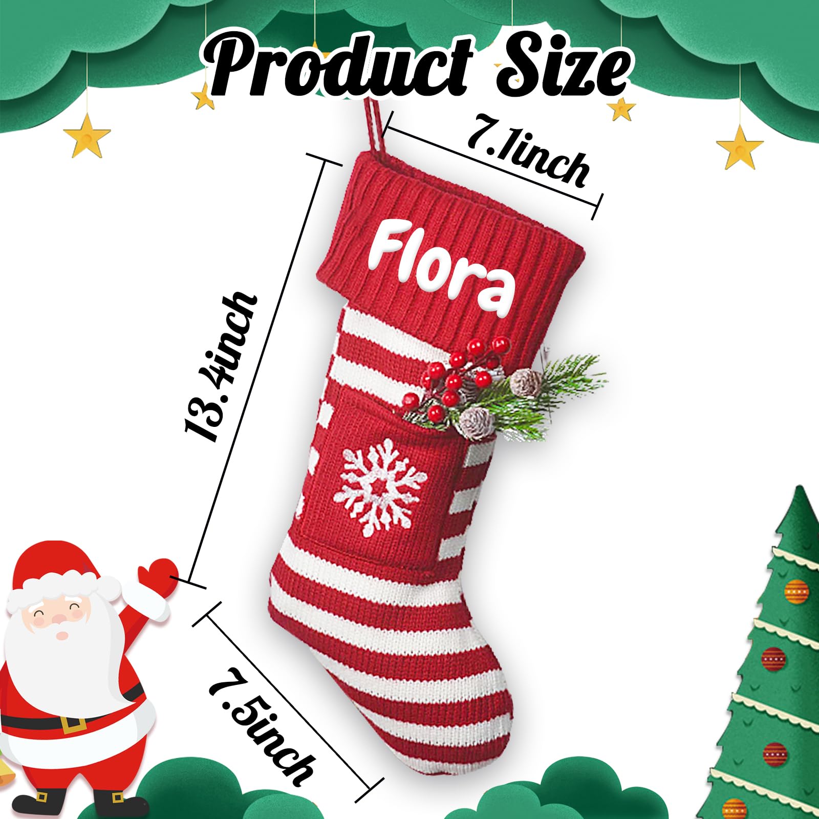 Custom Embroidered Personalized Pet Christmas Stockings for Dogs & Cats - Large Pet Stocking with Name & Paw Design, Red Plaid Cuff, Dog Bone Pattern - Perfect for Fireplace Hanging, Holiday Decorations & Gift Giving (1 Piece)