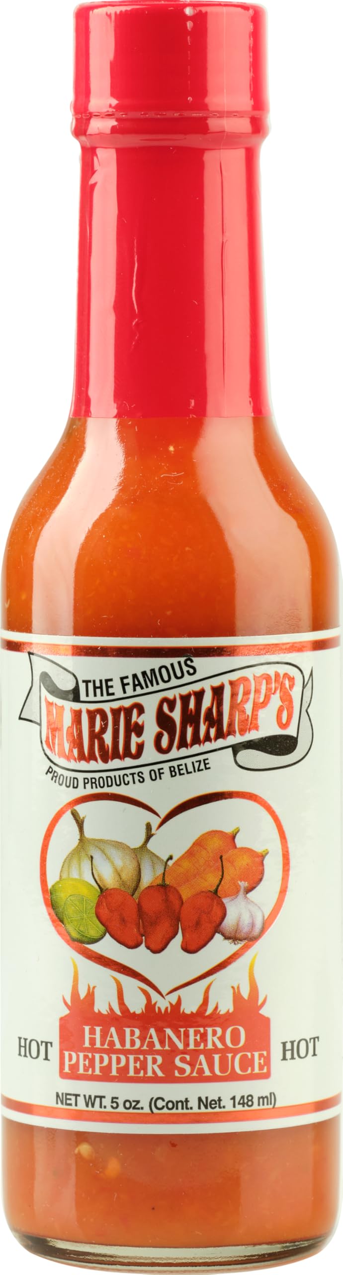 Marie Sharp's Hot Habanero Pepper Sauce - 5 oz (Pack of 6) | Spicy Caribbean Style Hot Sauce for Tacos, Wings & Grilling | Gluten-Free & Vegan Friendly