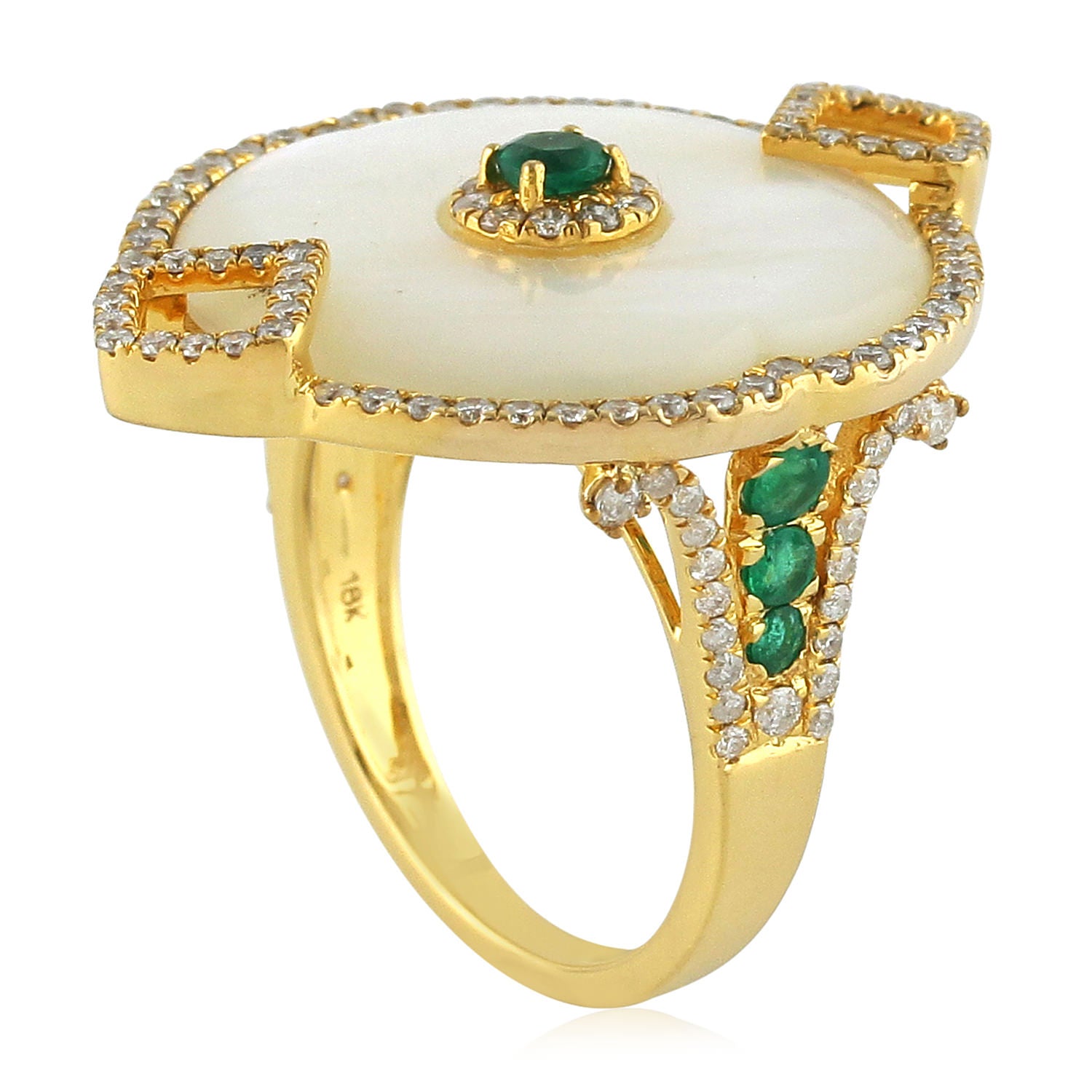 Exquisite Round Emerald Cut Mother of Pearl Diamond Wedding Ring in Gold – Perfect for Bridal, Engagement, and Anniversary Jewelry Gifts