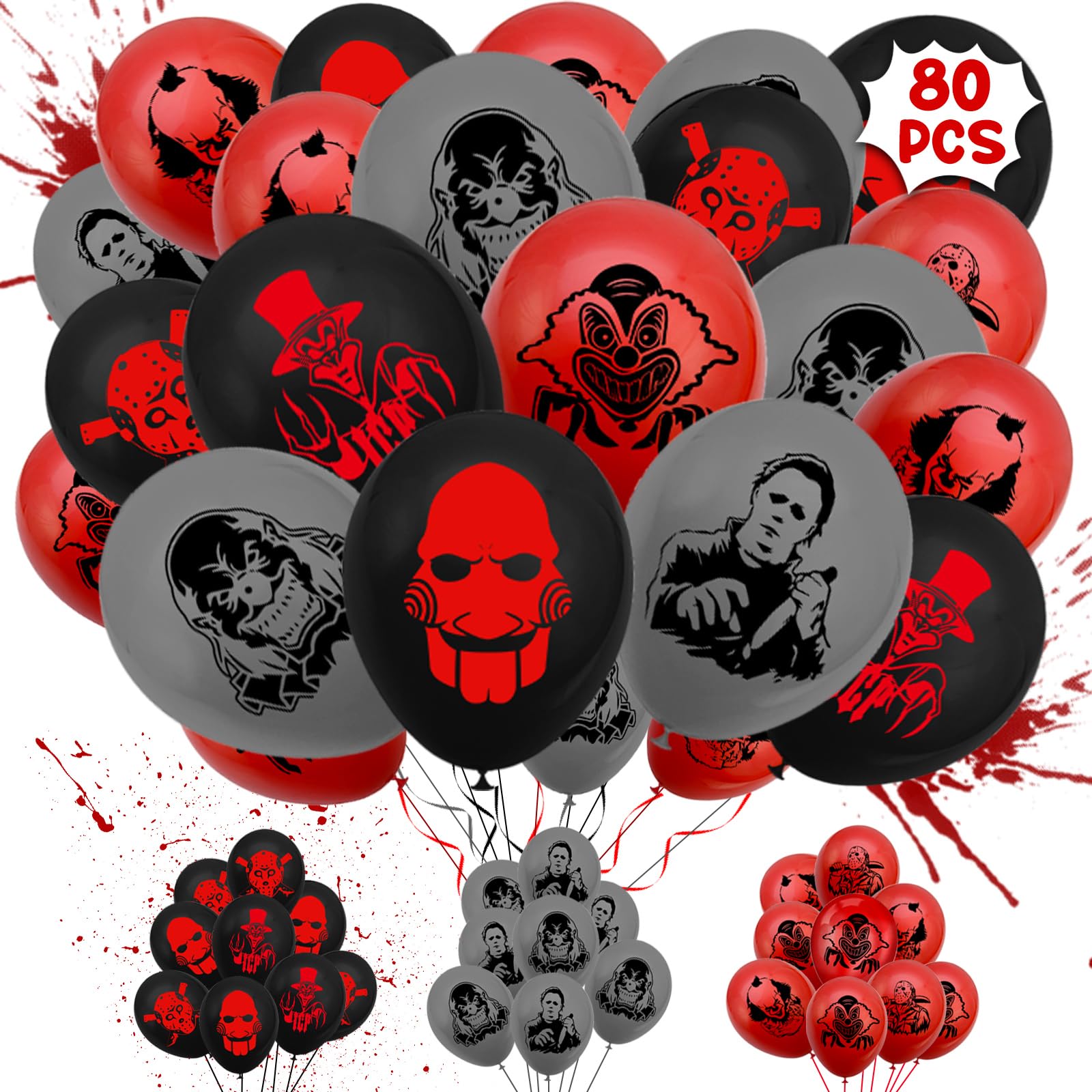 80PCS Classic Horror Movie Character Party Decorations Set - Halloween Birthday Party Supplies with Balloons - Scary Theme Party Decor for Kids, Teens & Adults - Perfect for Horror Movie Nights, Halloween Parties & Spooky Birthday Celebrations