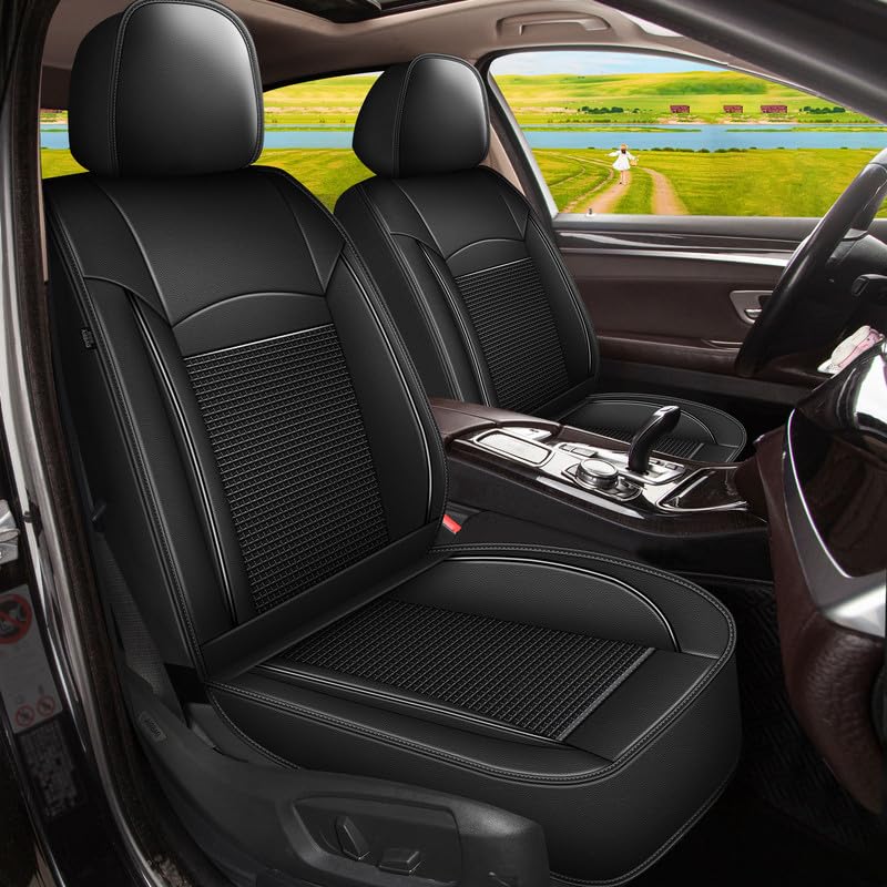 Premium Leather Ice Silk Car Seat Covers for Volkswagen Passat 2000-2025 - Waterproof & Breathable Front Seat Protectors (2-Piece Set, Black) | Perfect for Daily Commuting, Road Trips & Car Interior Protection