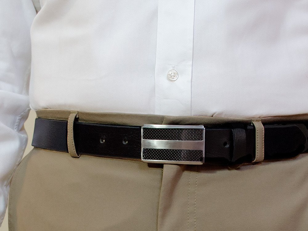 Nickel Free Titanium-Carbon Fiber Black Belt for Men - Hypoallergenic Solid Full Grain Leather Belt with Certified Titanium Buckle - USA Made Durable Dress & Casual Belt for Office, Travel & Everyday Wear