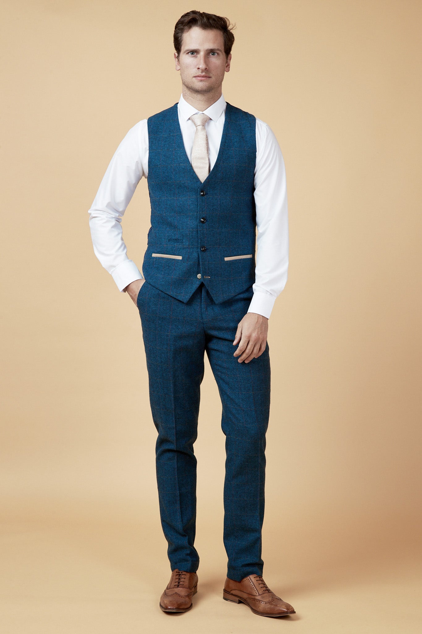 Elegant TED Tan Tweed Suit with Dion Waistcoat - Premium Men's Formal Attire for Weddings, Business Meetings & Special Occasions