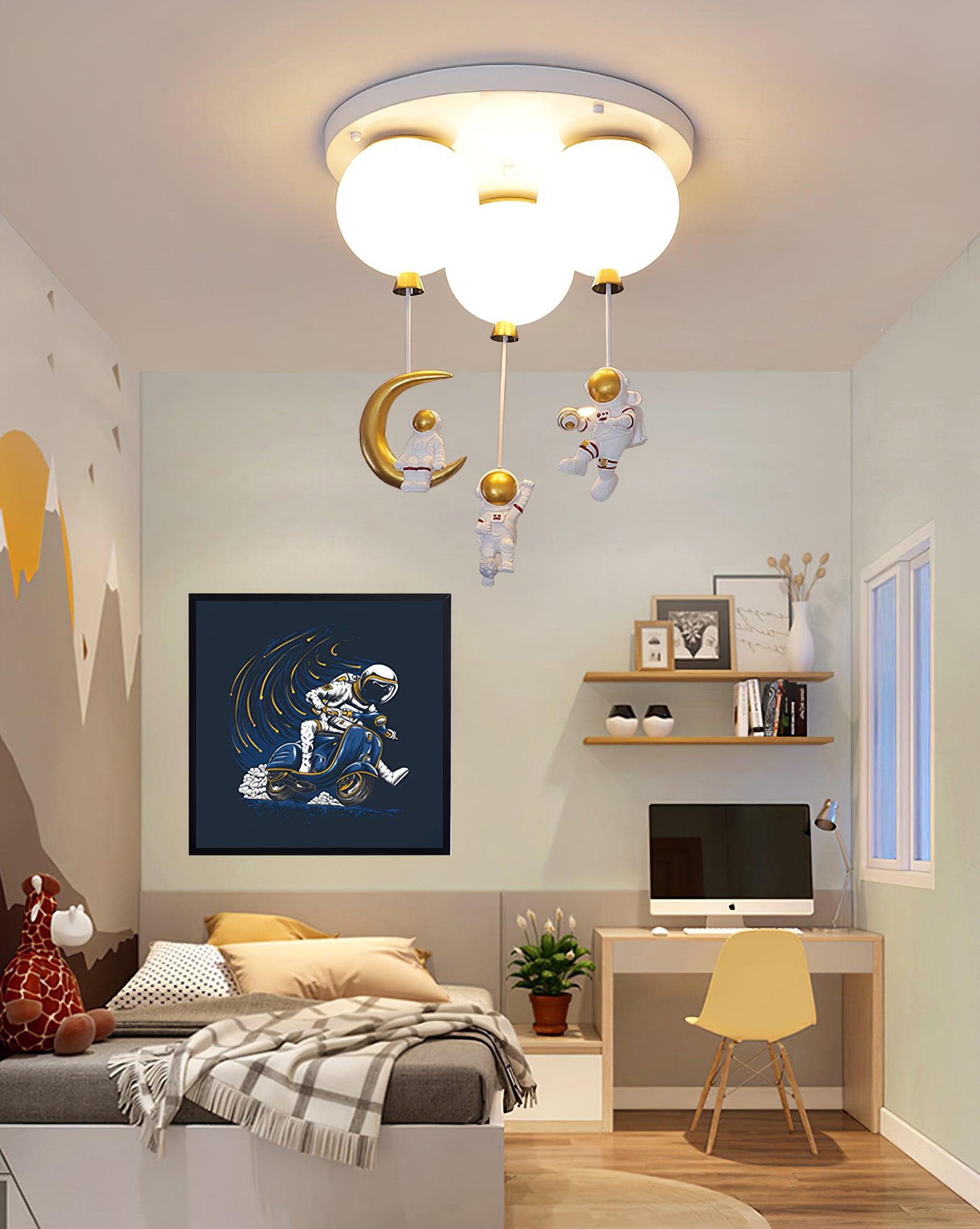 Astronaut Glossy Balloon Ceiling Lamp - Space Themed LED Night Light for Kids Room & Nursery Decor - Perfect for Bedroom, Playroom, and Birthday Party Decorations