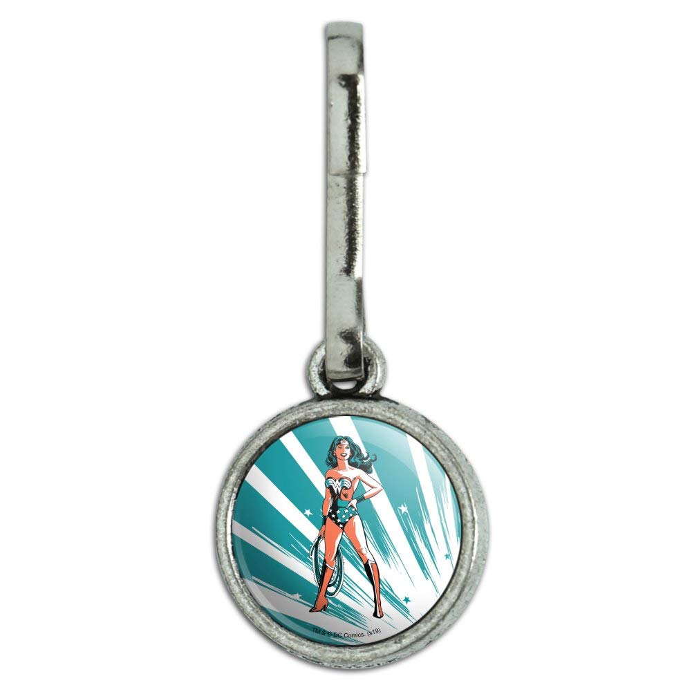 Wonder Woman Flashing Lights Antiqued Charm - Fashion Accessory for Clothes, Purse, Suitcase & Backpack Zipper Pull Aid - Perfect for Cosplay, Comic Con & Superhero Fans