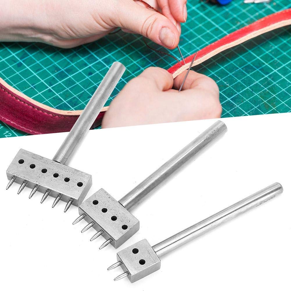 Professional Leather Stitching Tool Set - 3pcs Spacing Hole Puncher with Interchangeable Prong Heads (8mm) for DIY Leather Craft, Lacing & Repair | Perfect for Belts, Wallets & Handmade Leather Goods