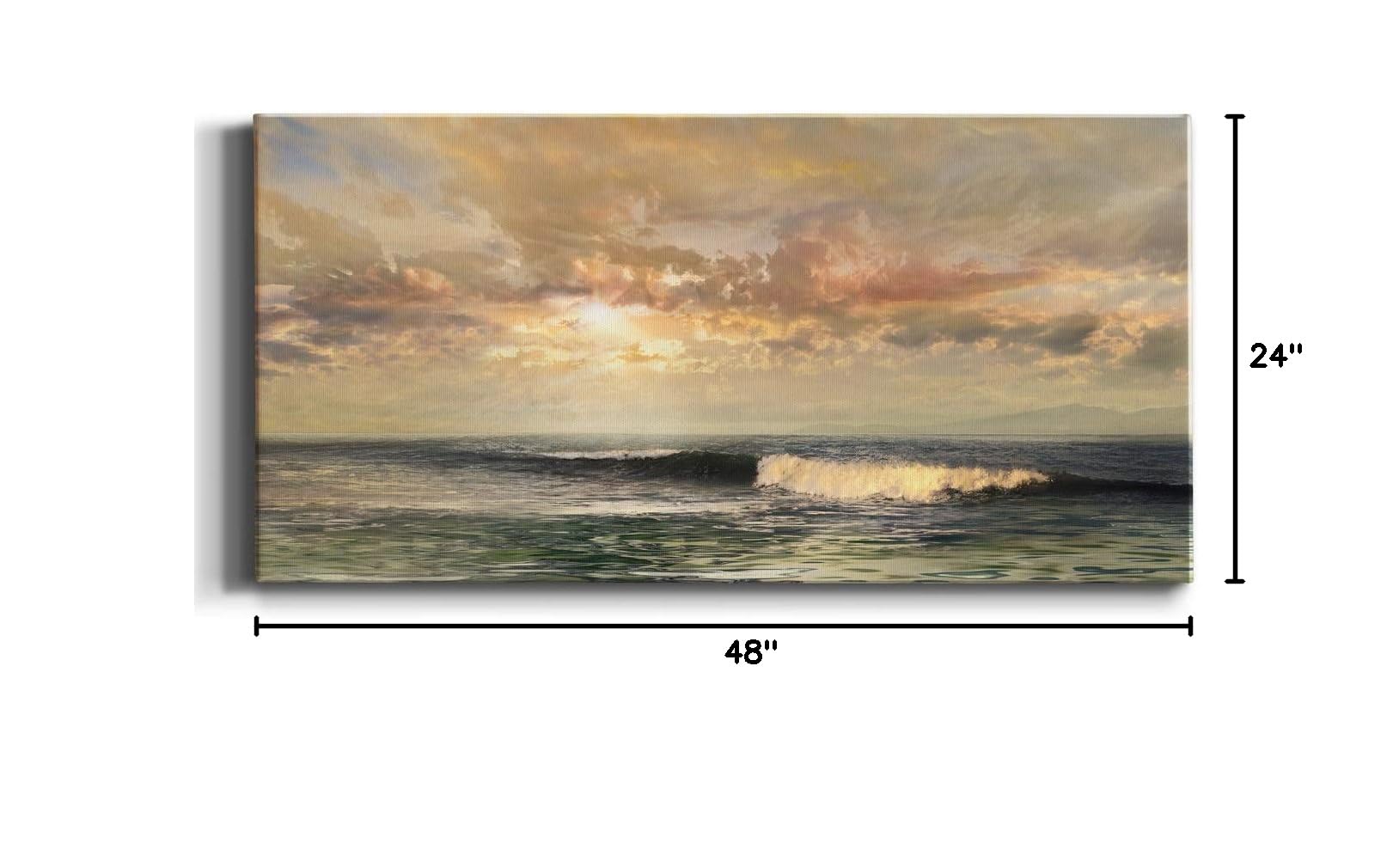 Modern Ocean Wave Canvas Wall Art - Blue Beach Landscape Print for Living Room, Bedroom, Bathroom & Office Decor - Ready to Hang 24x48 Inches - Perfect for Coastal, Nautical & Boho Home Styling