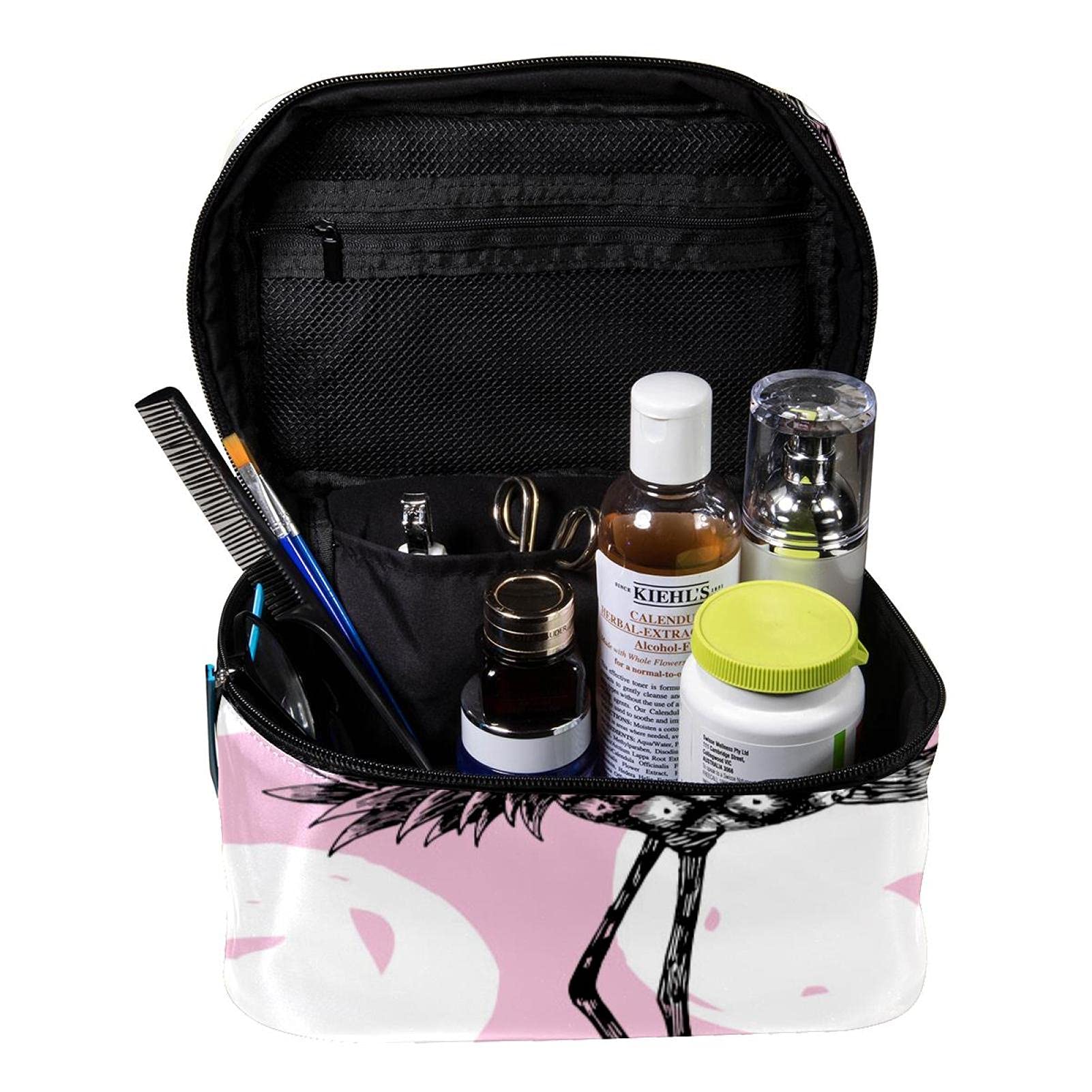 Stylish Pink Flamingo & Pineapple Pattern Large Travel Makeup Bag - Waterproof Cosmetic Organizer with Zipper for Women & Girls | Perfect for Vacation, Gym, Beach Trips & Daily Use