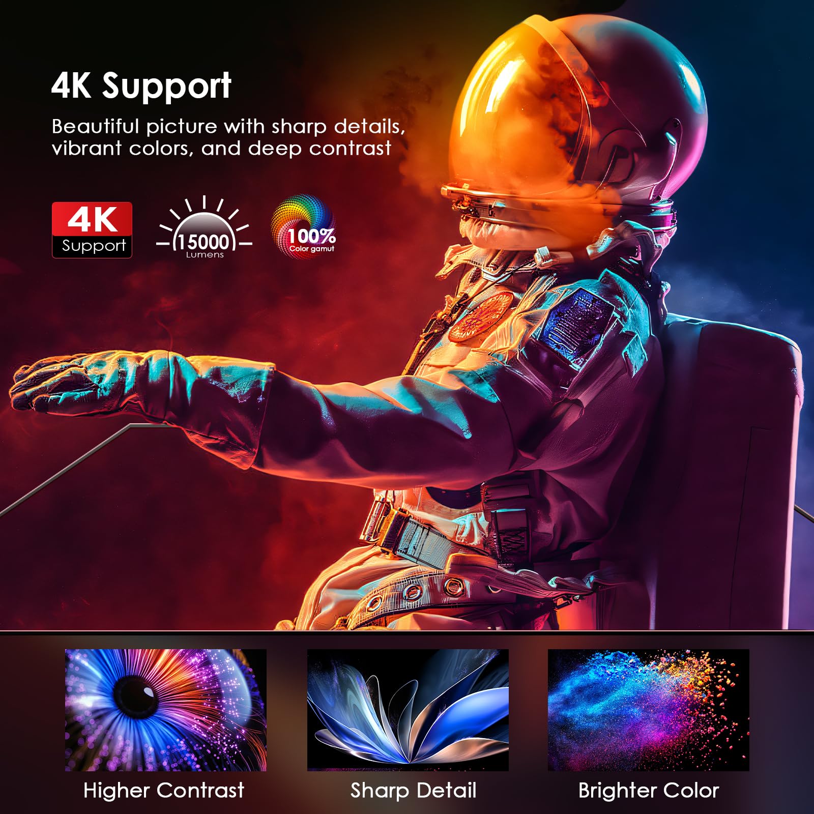 JOWLURK 4K Projector with 5G WiFi & Bluetooth - 15000L HD Outdoor Movie Projector, Portable Home Theater for iPhone, Android, TV, HDMI, USB, Laptop, DVD, PS5 - Perfect for Backyard Movie Nights & Gaming