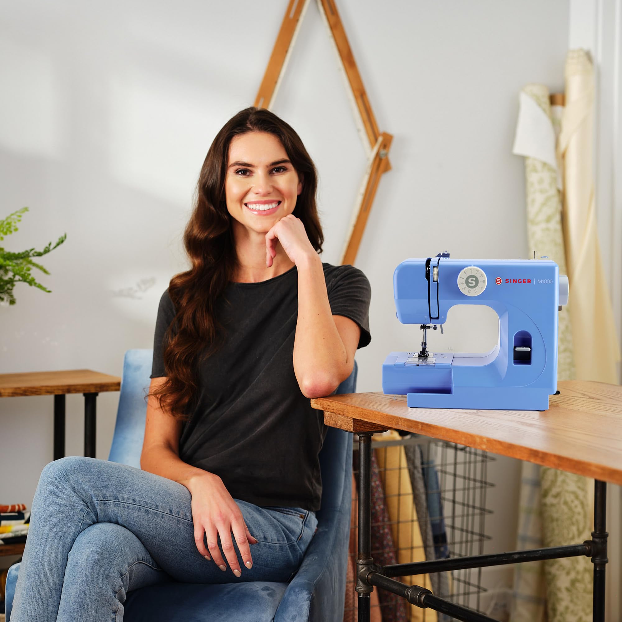 SINGER M1000 Lightweight Portable Sewing Machine - 32 Built-in Stitches, LED Light, Top Drop-in Bobbin | Perfect for Hemming, Mending Clothes & DIY Crafts | Home Use, Travel & Beginners Sewing Projects (Blue)