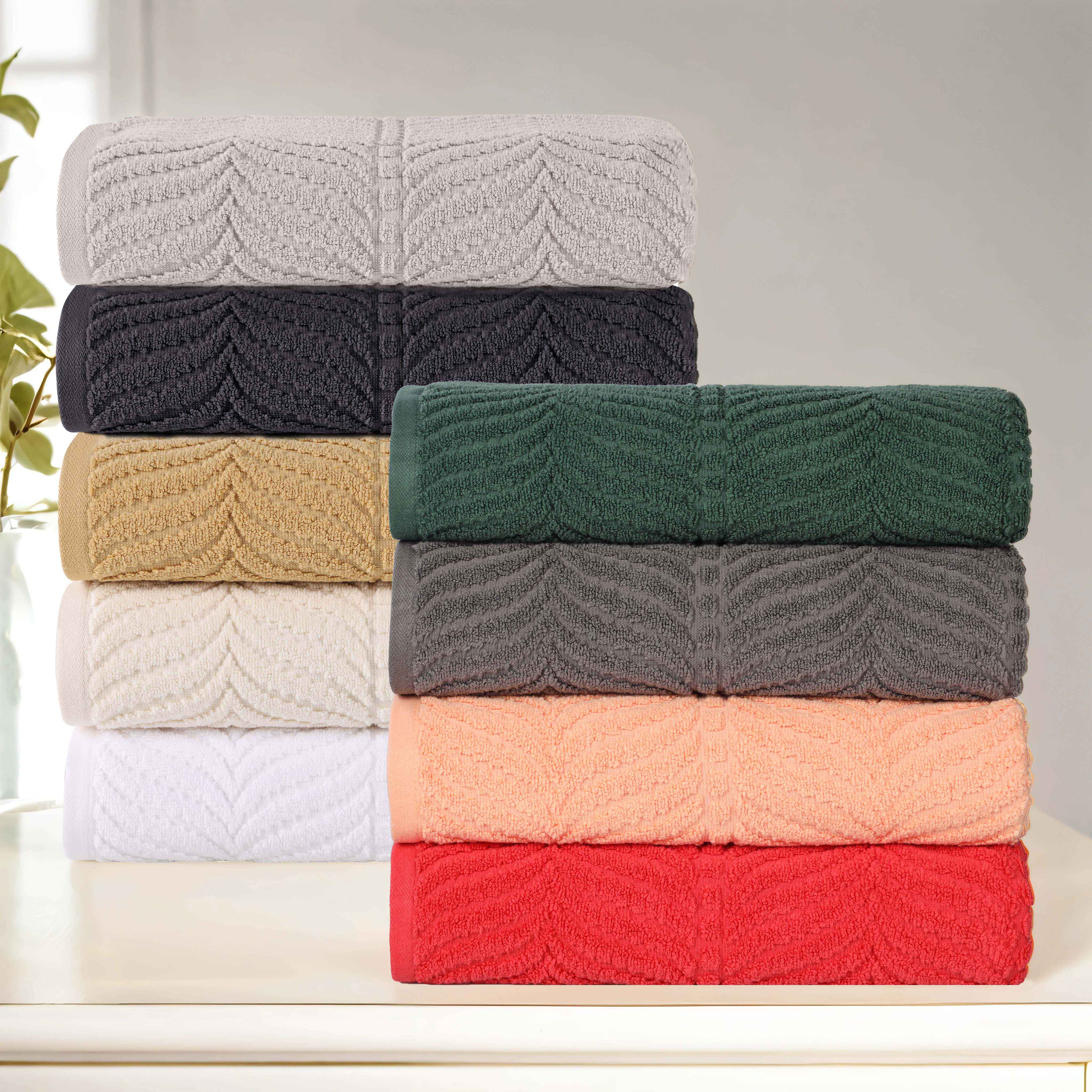 Premium Zero Twist Cotton Bath Towel Set of 2 - Ultra Soft Solid & Jacquard Chevron Design for Luxury Bathroom & Spa Experience