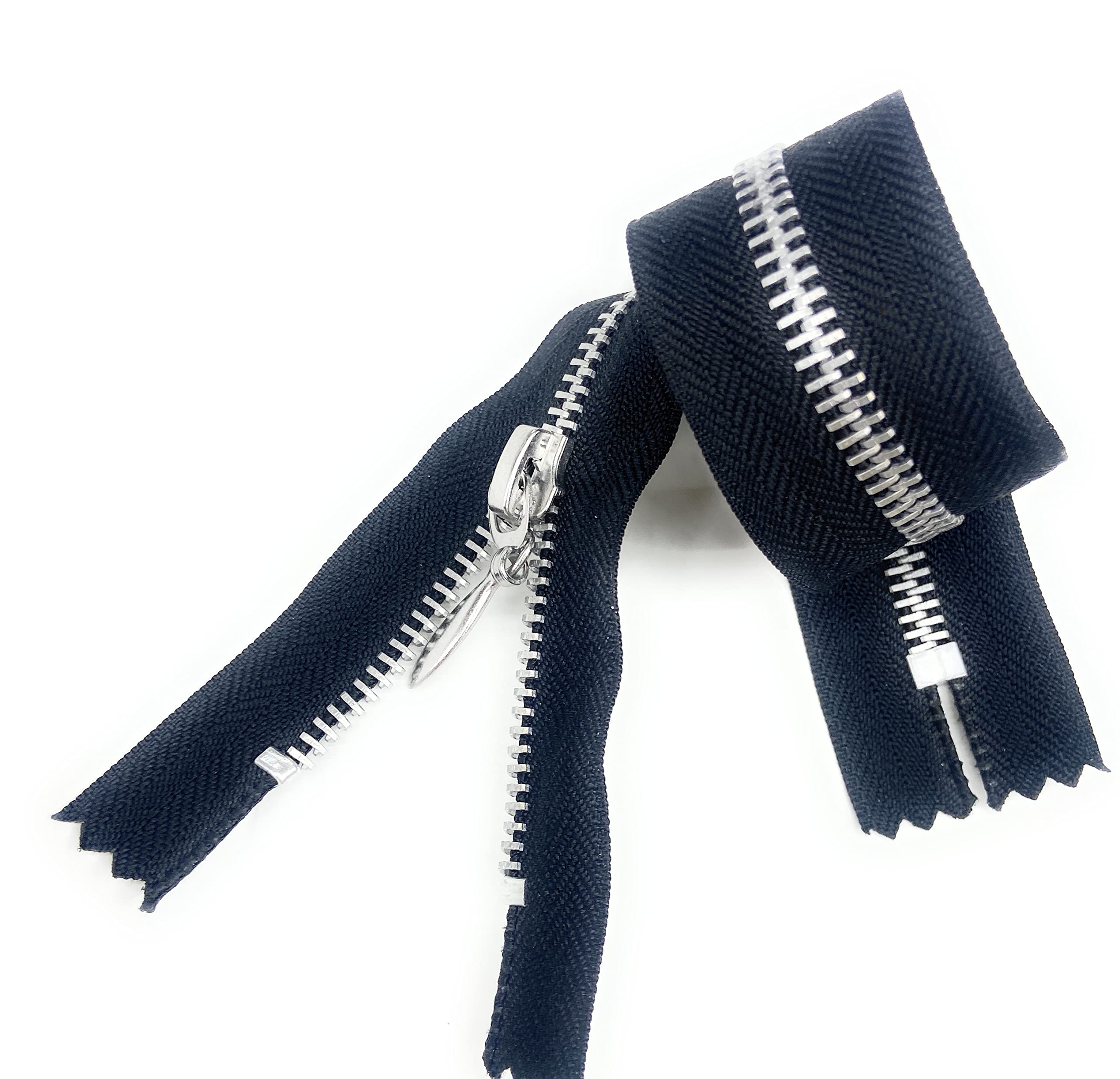 1 Pack Black Metal Zippers 12 Inch #5 Closed Bottom with Nickel Teeth - Heavy Duty & Durable for Jackets, Bags, Jeans and DIY Crafts