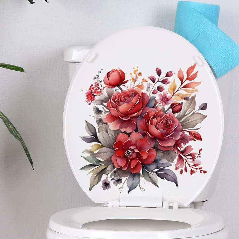 Peony Flower Toilet Cover Sticker Decals - Waterproof Self-Adhesive Bathroom Decor with Fish, Bird, Flower & Leaf Designs - White - Perfect for Bathroom, Toilet Tank & Wall Decoration