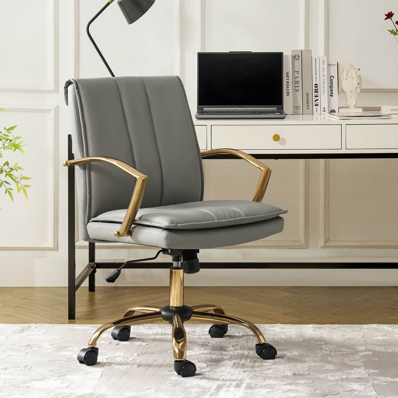 Roberto PU Leather Rocking Office Chair - Ergonomic Desk Chair with Adjustable Height & Swivel Base for Home Office, Gaming, and Workspace Comfort