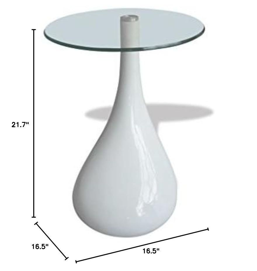 Festnight Set of 2 Round Clear Glass Top Coffee Tables with Metal Stand - Modern End Side Tables for Living Room, Home Office & Bedroom - White Contemporary Furniture for Small Spaces