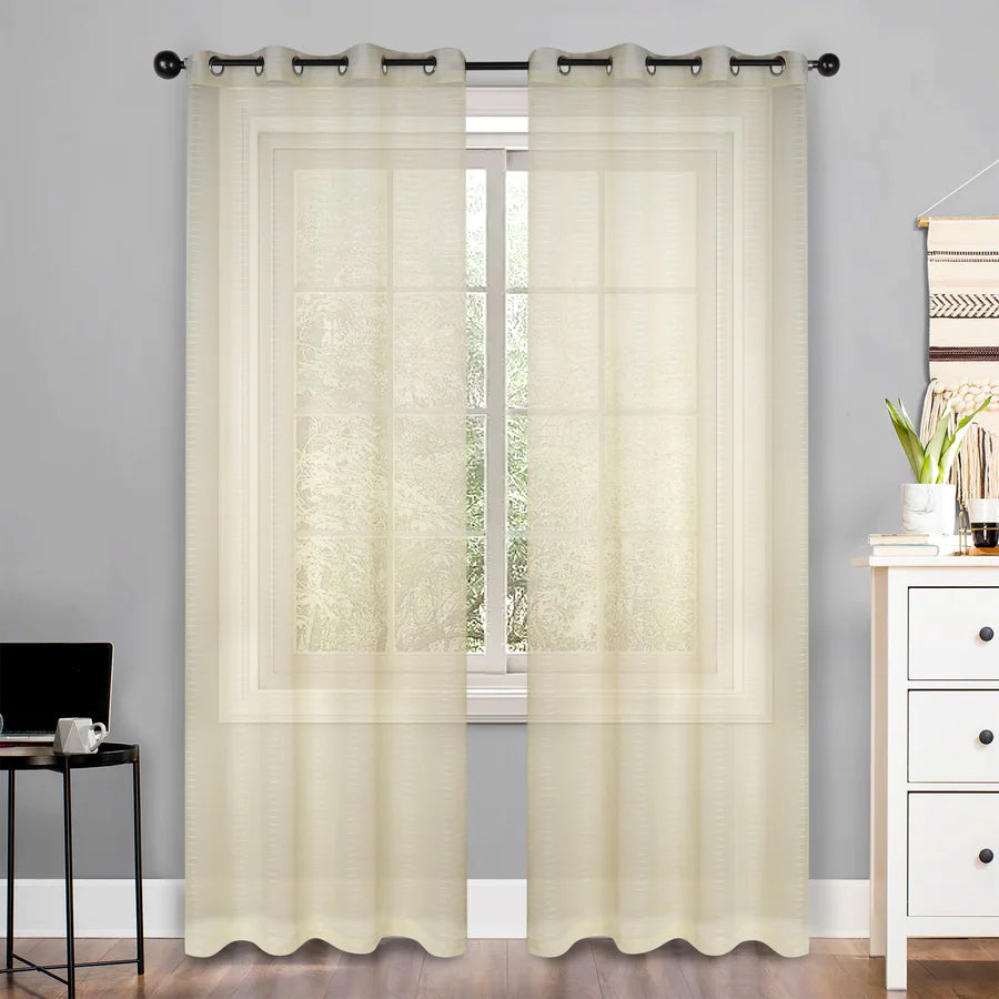 Jackson Striped Sheer Window Curtain Panels - Set of 2 Panels, Light Filtering Sheer Curtains for Living Room, Bedroom, Kitchen - 84 Inches Long, Soft & Airy Textured Fabric