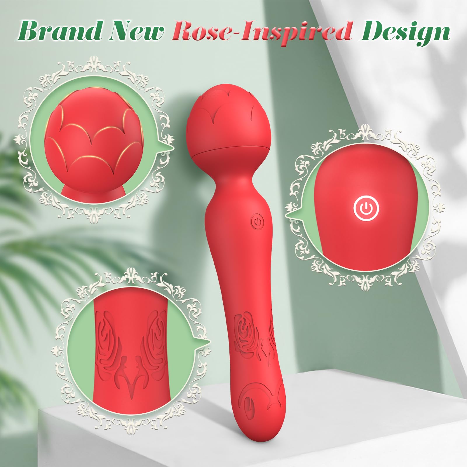 **Rose Wand Vibrator - Powerful Clitoral & G-Spot Stimulator, Waterproof & Quiet Rechargeable Adult Toy for Women | Perfect for Solo Play, Couples & Sensual Massage**