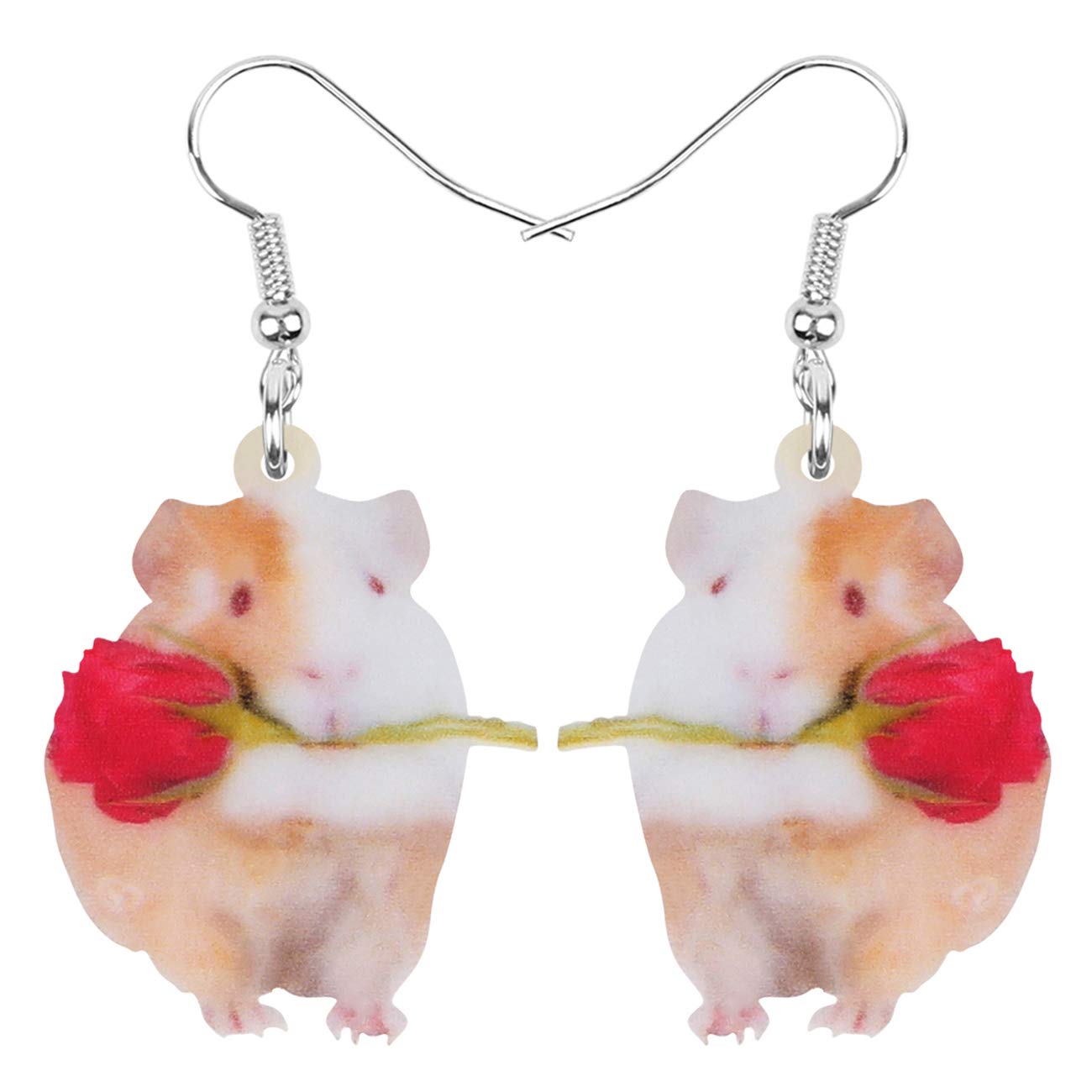 WEVENI Cute Acrylic Guinea Pig Earrings for Women - Unique Dangle Drop Rose Flower Design - Funny Valentine's Day Gift for Girls (Perfect for Date Night, Party Accessories & Casual Wear)