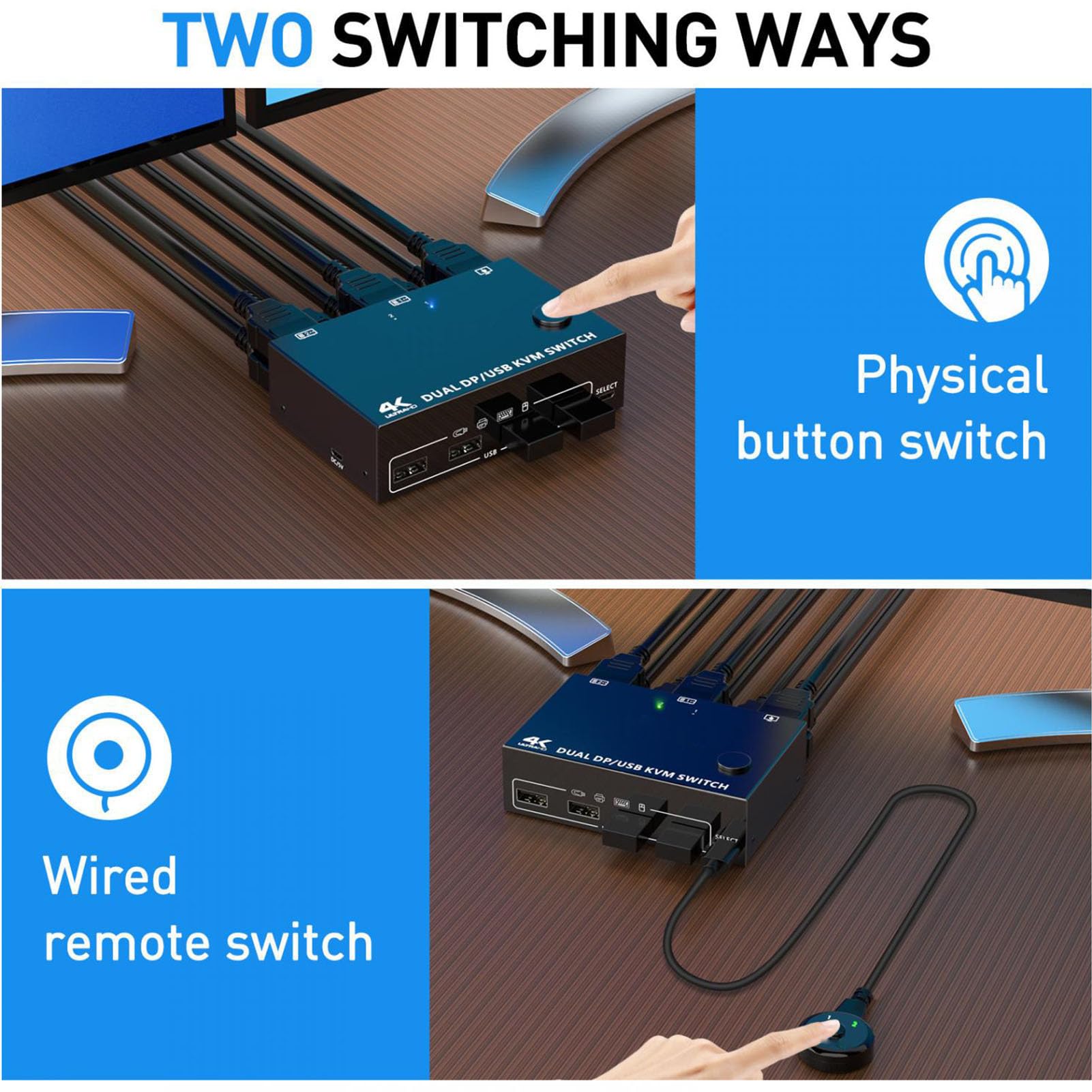Yanmis 8K KVM Switch - Dual Monitor USB Switcher with DisplayPort for 2 Computers | Windows 11/10/8/7/XP Compatible | Perfect for Home Office, Gaming & Multi-Tasking Workstations