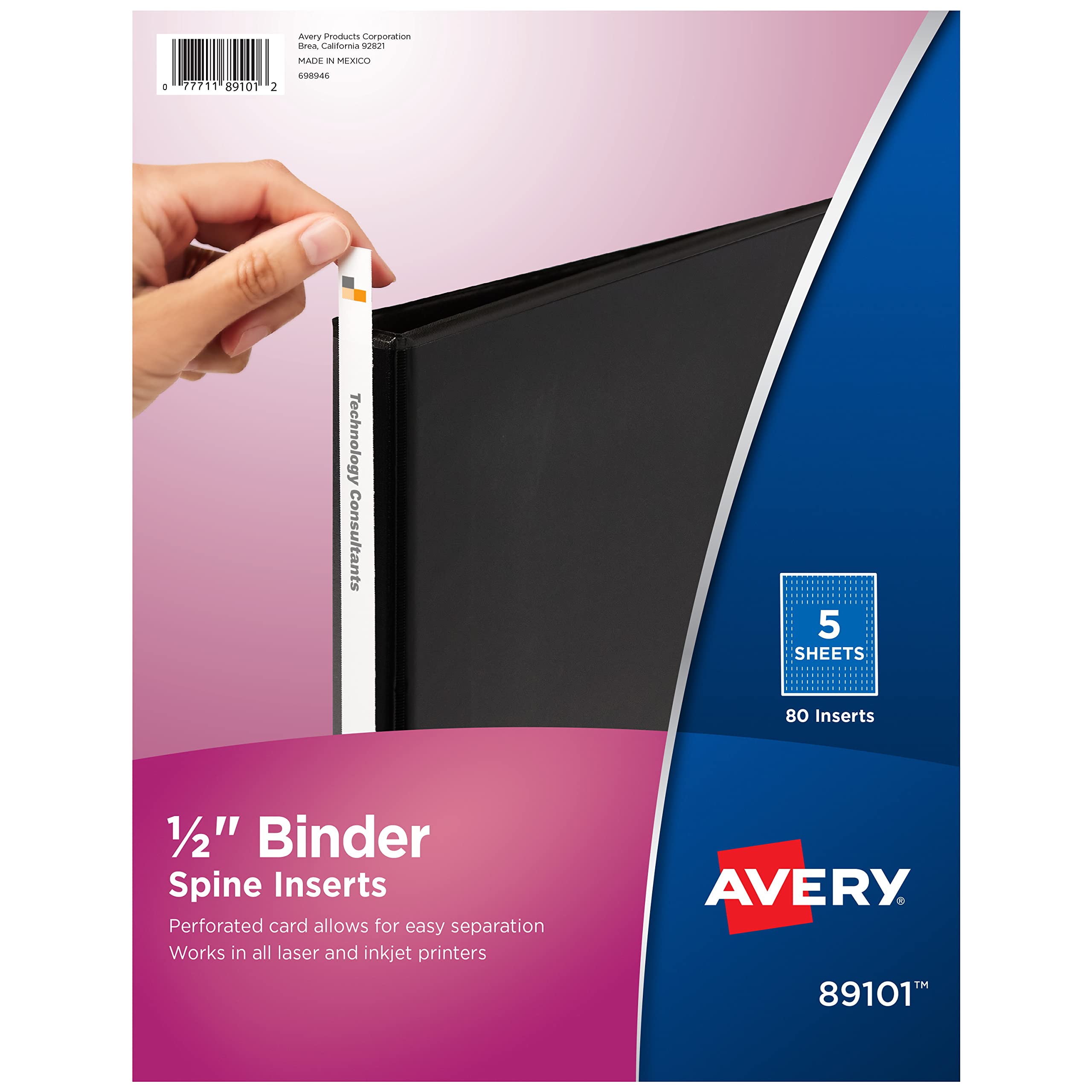 Avery Binder Spine Inserts for 1/2 Inch Ring Binders - 0.7