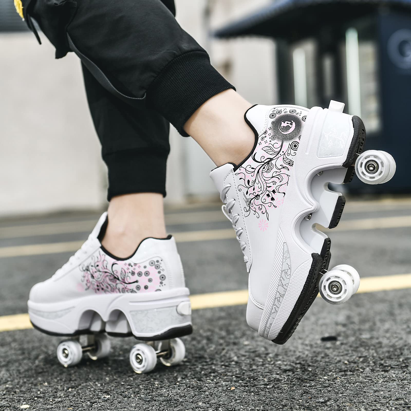 Best Women's & Kids' Roller Skate Shoes - Convertible Sneakers with 4 Wheels for Outdoor Skating, Fun & Fitness - Perfect for Girls, Boys & Adults at Parks, Rinks & Streets