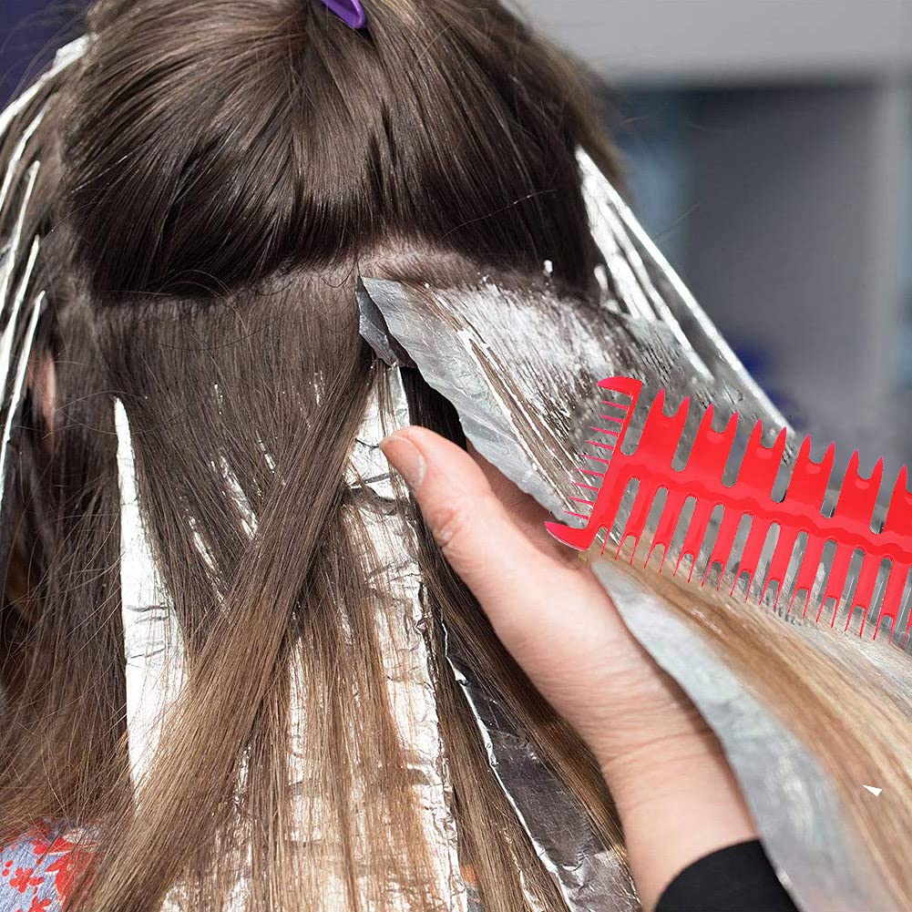 Professional Metal Rat Tail Teasing Comb - 4 Pcs Hair Styling & Highlighting Combs for Barber, Home Hairstylist & Weaving | Perfect for Salon, DIY Hair Dyeing & Foiling Techniques (Red)