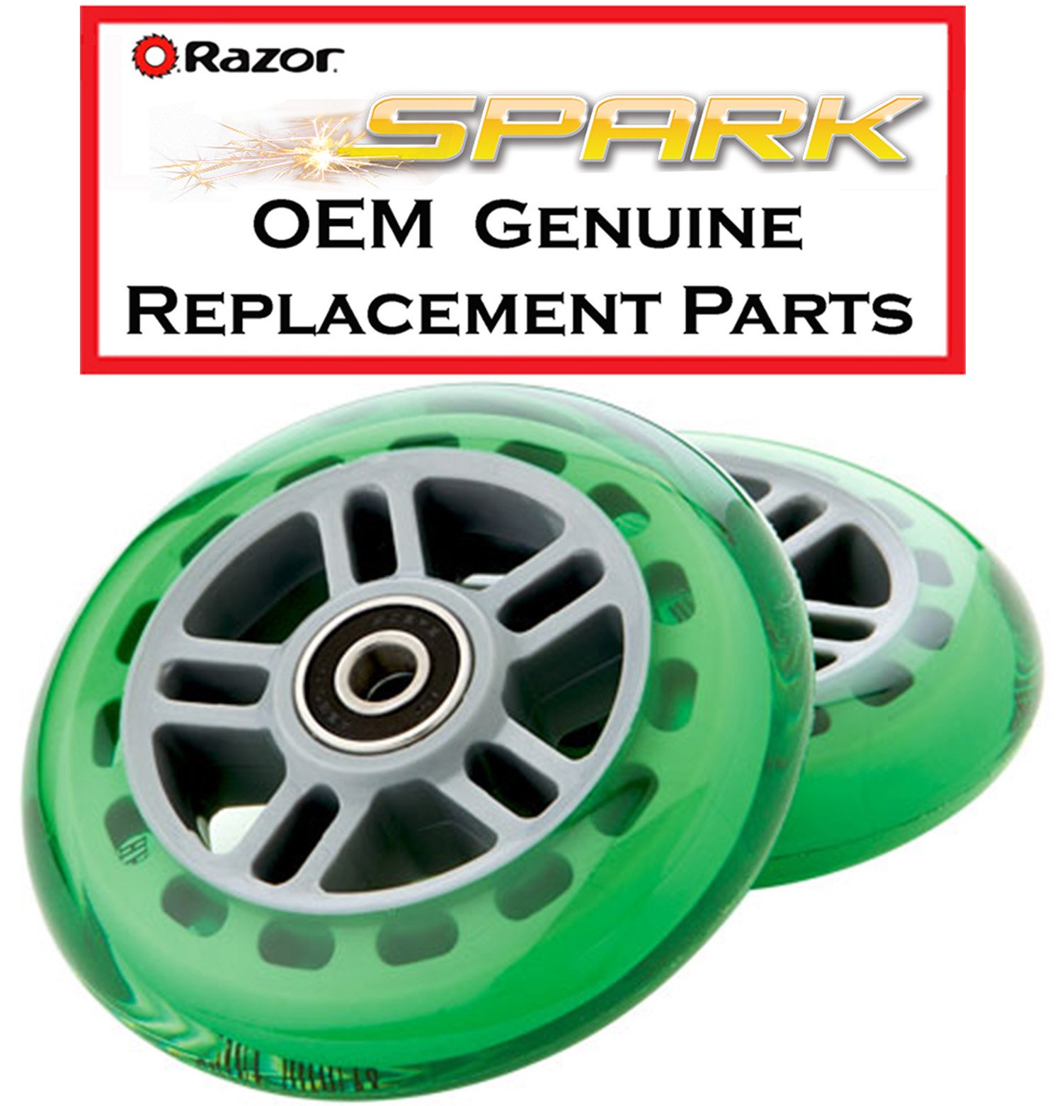 2 Pack Replacement Wheels for Razor Spark Scooters - Durable Green Wheels for Kids & Adults - Perfect for Outdoor Fun & Commuting