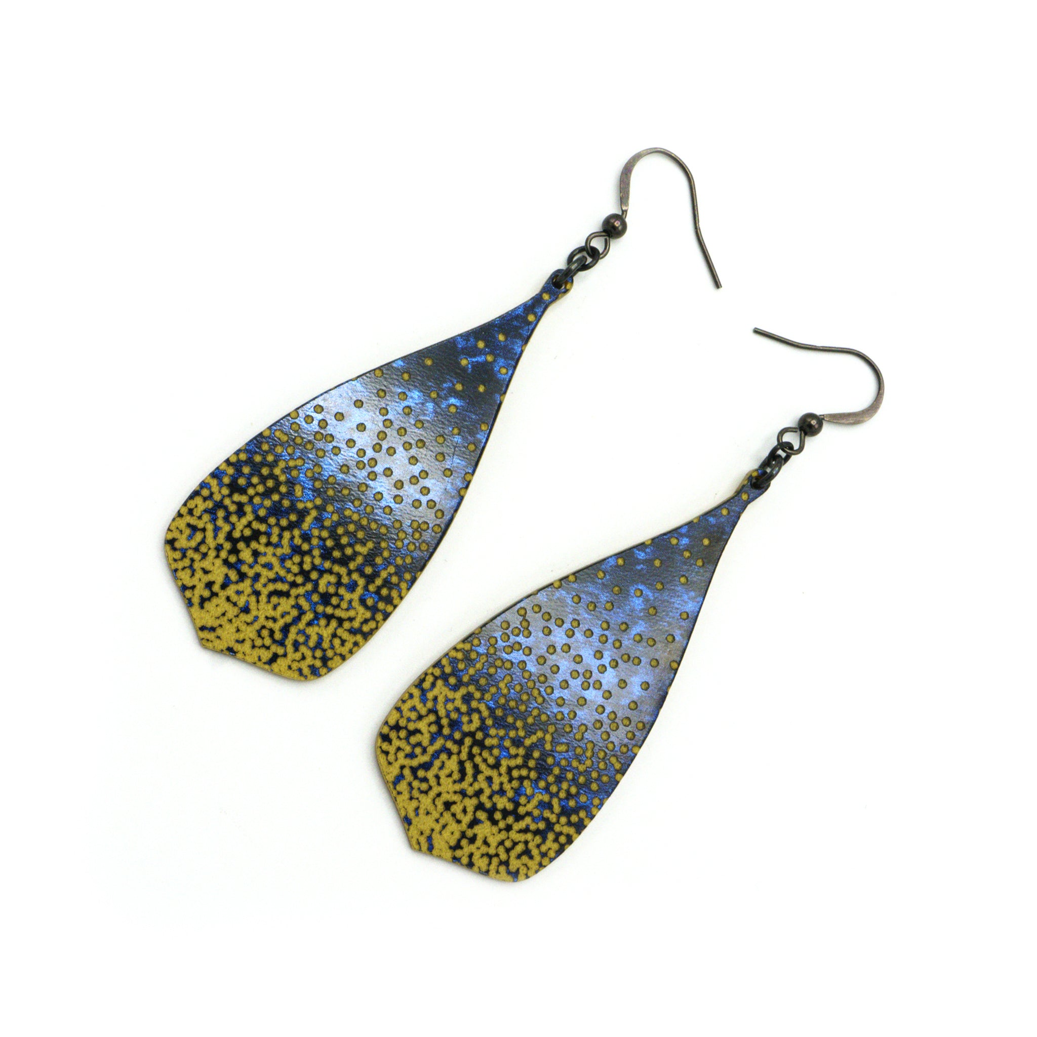 Celestial Blue & Gold Acrylic Flared Bevel Drop Earrings | Spark Gradient Design | Perfect for Parties, Weddings & Everyday Wear