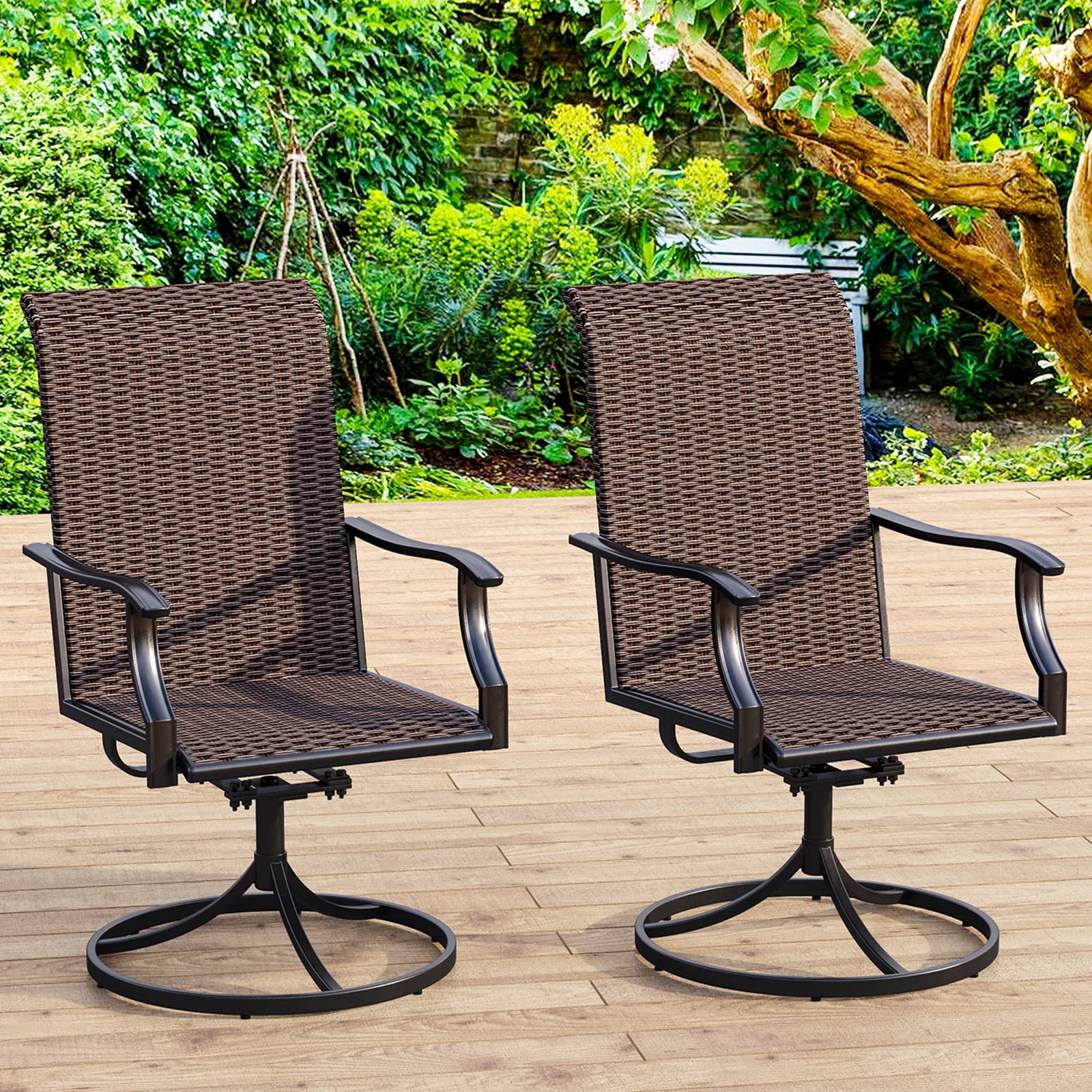 2-Piece Patio Swivel Dining Chairs Set - High Back Wicker Rattan Outdoor Chairs for Garden, Lawn, Backyard, Porch & Deck - Perfect for Outdoor Entertaining & Relaxation