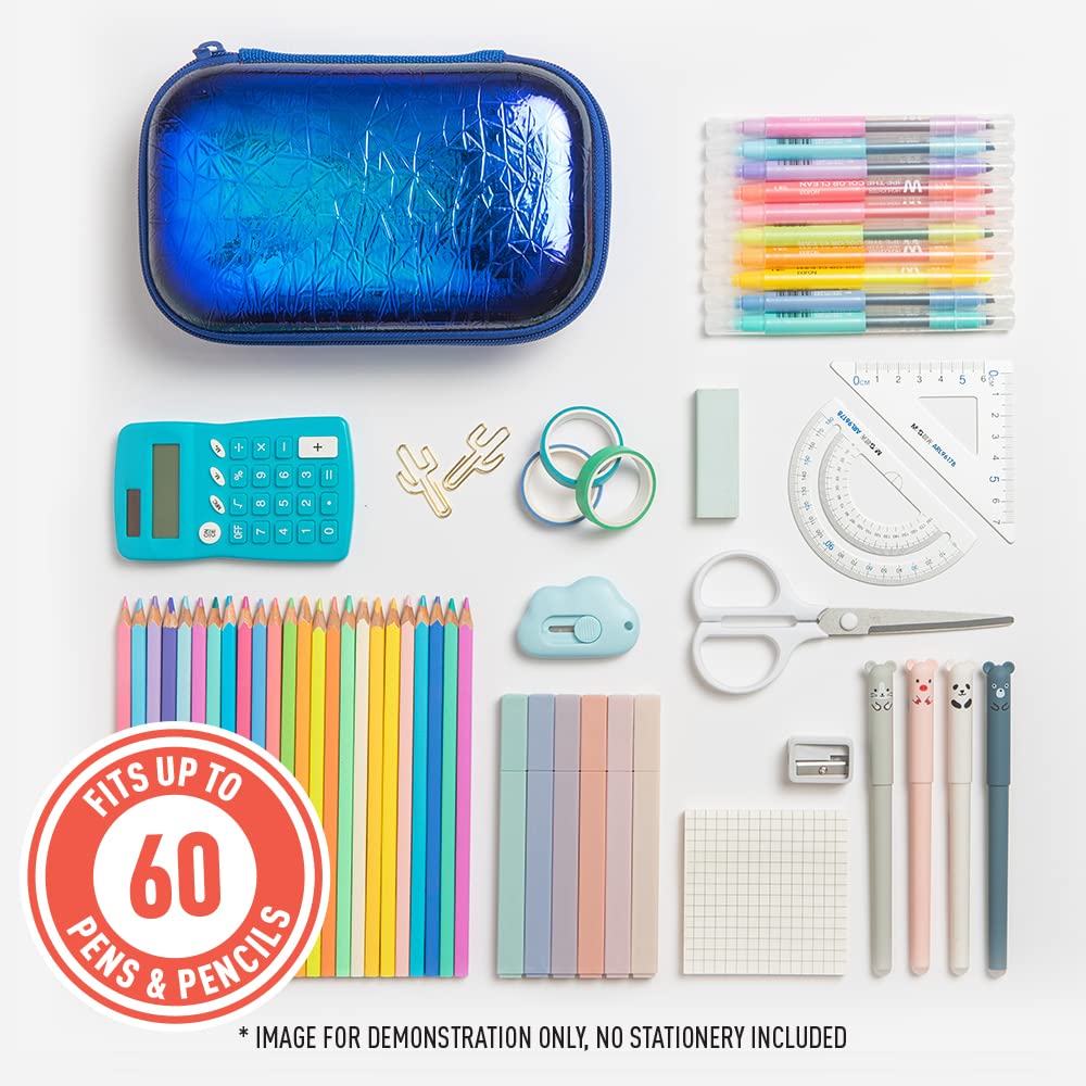 Metallic Pencil Case for School & Office - ZIPIT Blue-Green Storage Box for Pens, Pencils & Art Supplies | Perfect for Students, Teachers & Professionals