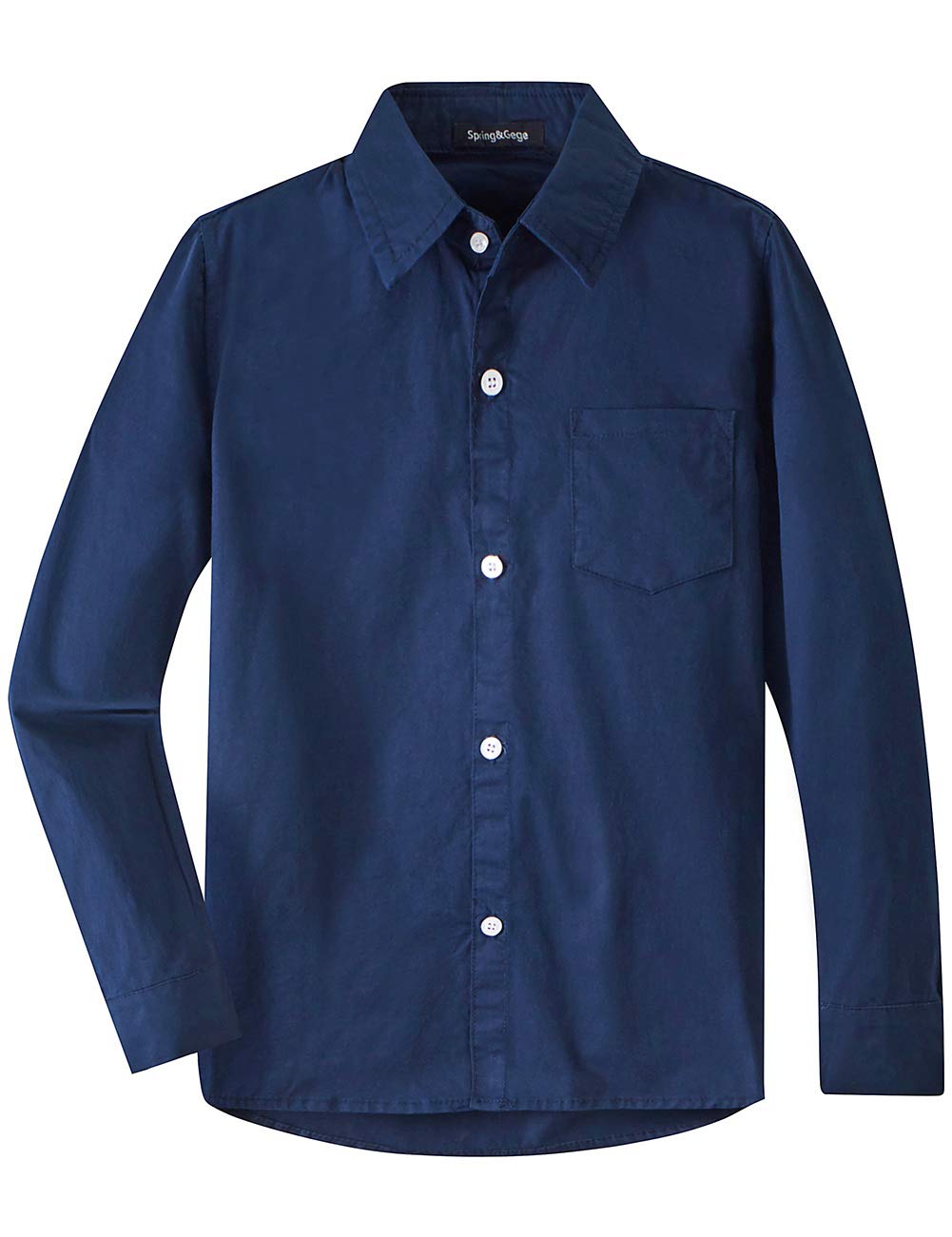 Spring & Gege Boys' Long Sleeve Dress Shirts - Formal Uniform Woven Solid Button Down Shirt for School, Church & Special Occasions