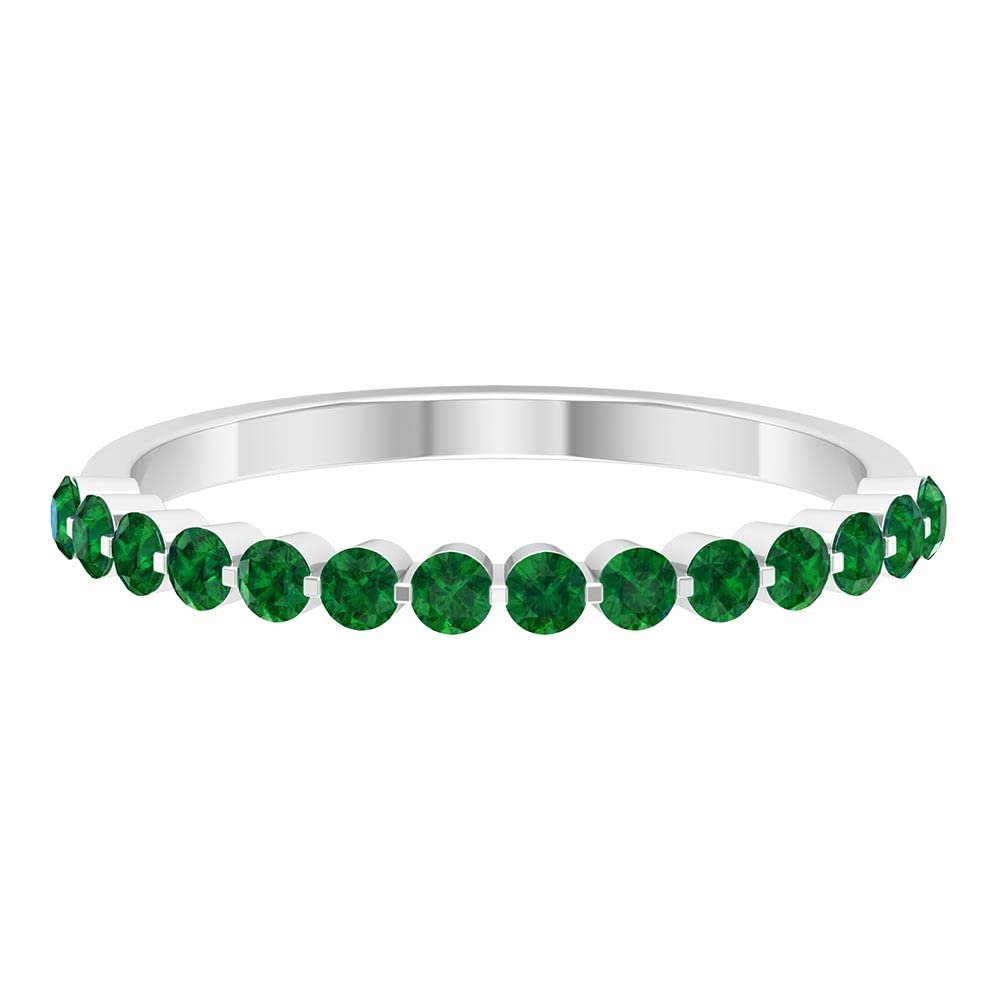 1/2 Carat Emerald Half Eternity Ring - 14K Solid Gold May Birthstone Ring for Women | Elegant Wedding Band, Anniversary Gift & Everyday Jewelry